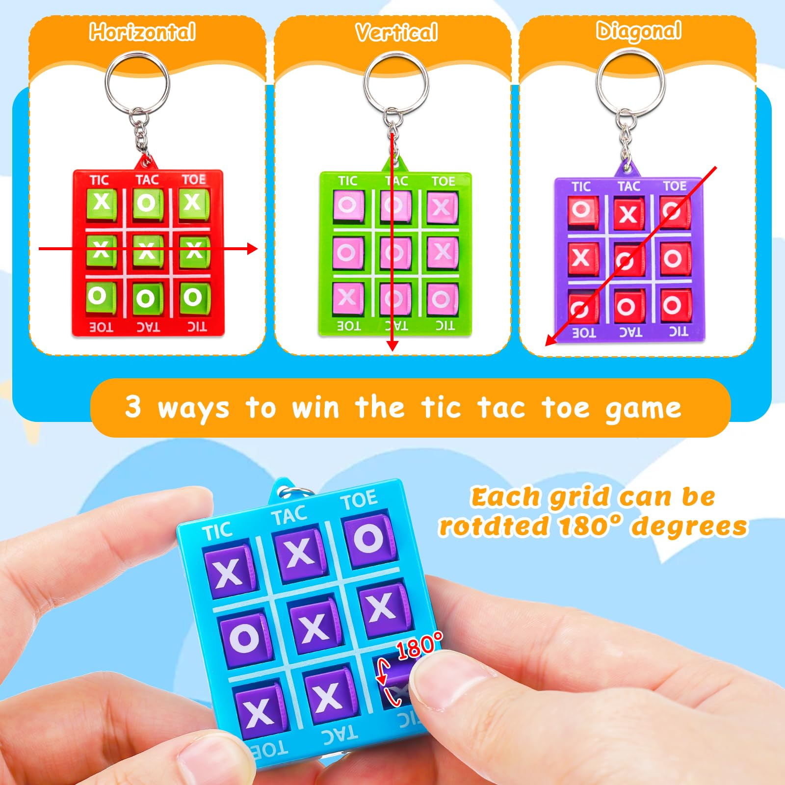 24PCS Tic Tac Toe Game Birthday Party Favors Halloween Goodie Bags Stuffers for Kids 3-5 4-8 8-12 Classroom Treasure Chest Carnival Prize Box Toys Bulk Keychain Pinata Filler Return Gifts for Girl Boy
