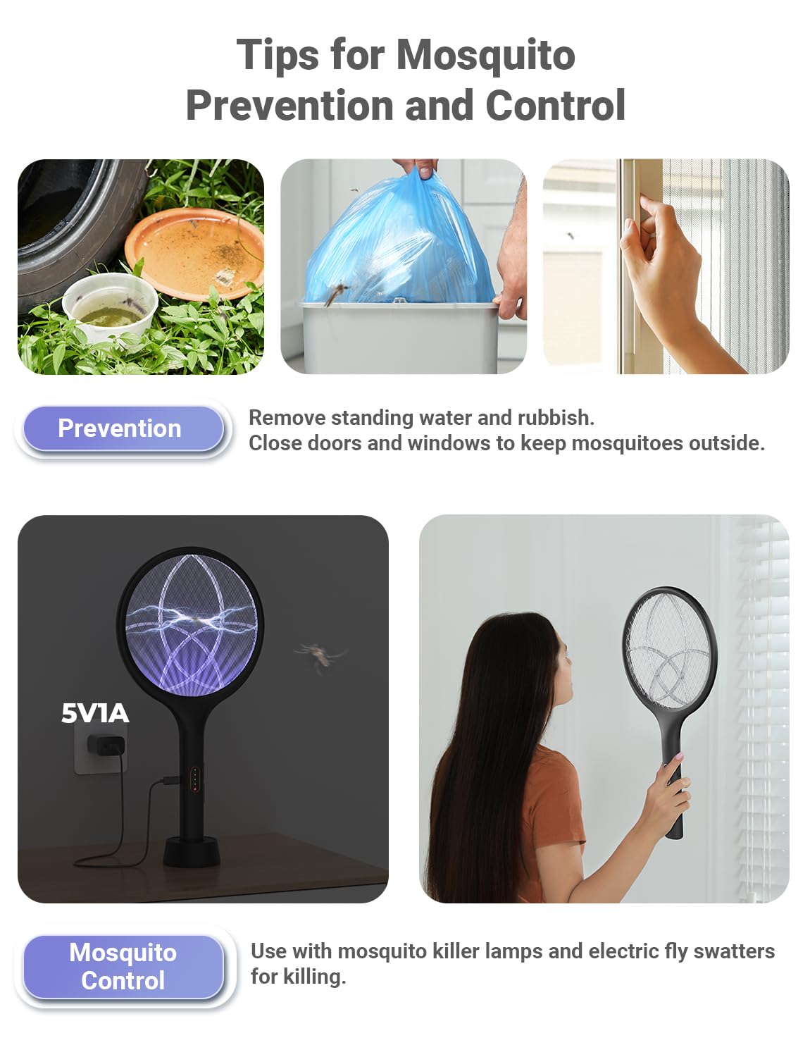 YISSVIC Electric Fly Swatter Bug Zapper Racket Dual Modes Mosquito Killer with Purple Mosquito Light Rechargeable for Indoor Home Office Backyard Patio Camping