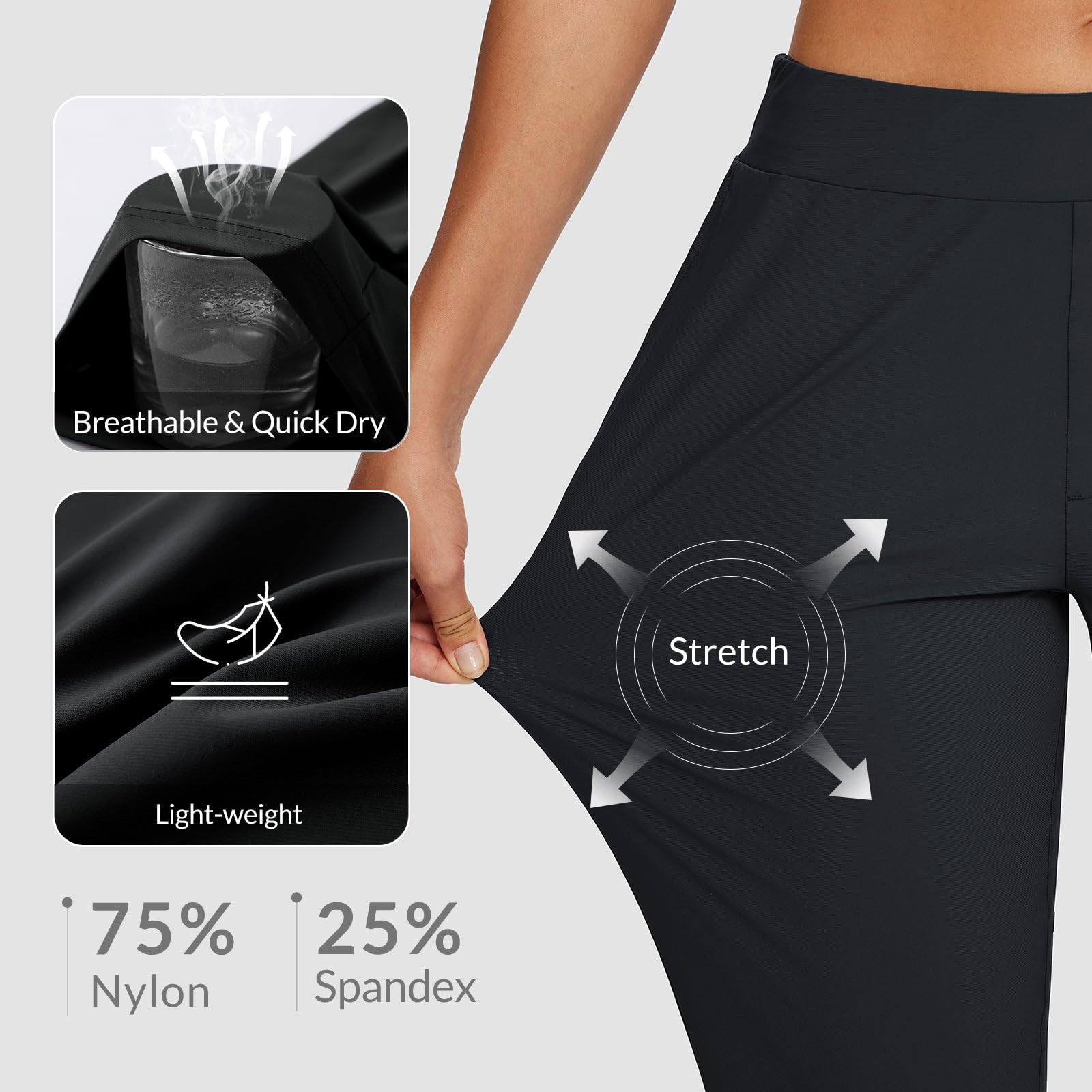 baleaf Womens Travel Pants Petite Stretch with Zipper Pockets Golf Ankle Dress Work Business Casual Slacks Black XL