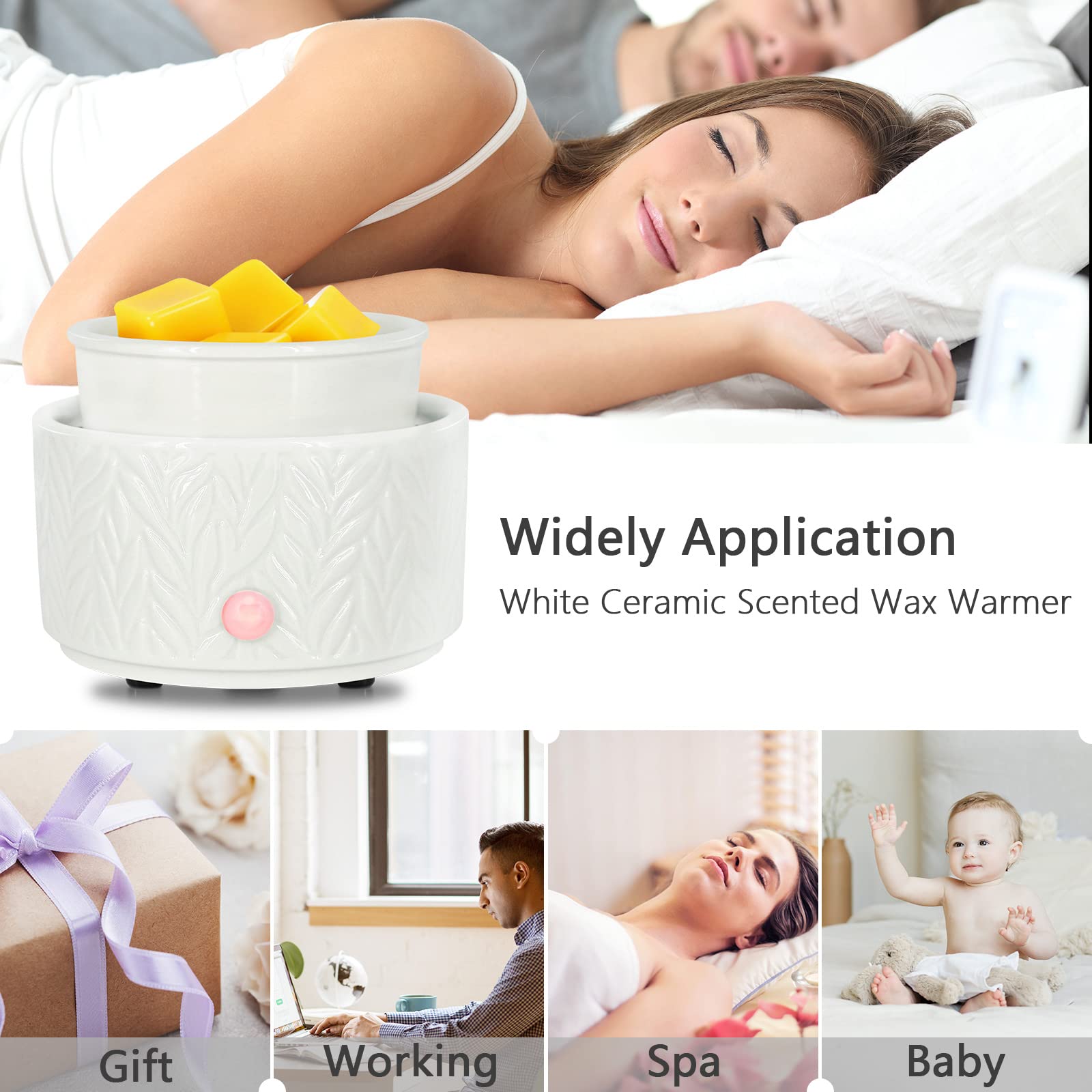 EQUSUPRO Wax Melt Warmer for Scented Wax Melts 3-in-1 Electric Ceramic Candle Wax Warmer Burner Fragrance Wax Melter for Home Office Bedroom Gift & Decor (Leaf)