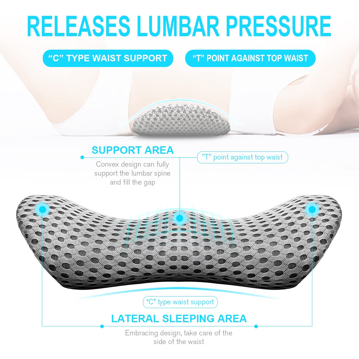 Lumbar Support Pillow for Office Chair, Memory Foam Lumbar Pillow for Lower Back Pain Relief - Black (Upgrade Gray)