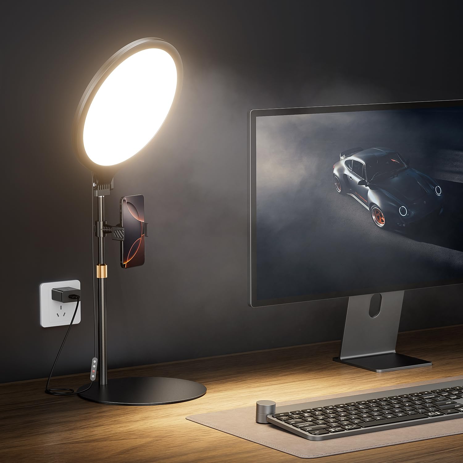 10.5" Desk Ring Light with Stand, Full-Screen Selfie Ring Light for Desk with Phone Holder, Adjustable Laptop Light for Video Recording, Zoom Lighting for Computer, Zoom Calls, Live Streaming, Podcast