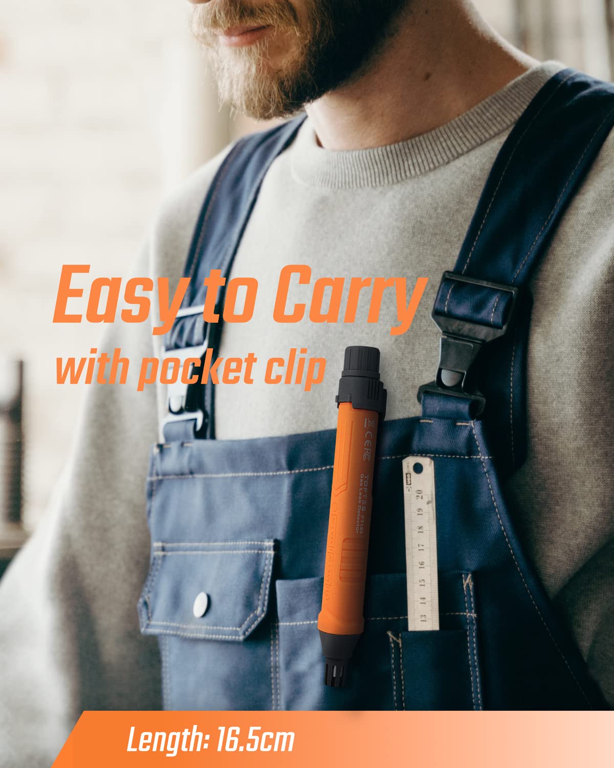 TopTes PT199 Natural Gas Leak Detector with Audible & Visual Alarm, Portable Gas Sniffer to Locate Combustible Sources Like Methane, Propane for Home(Includes Battery x2)-Orange