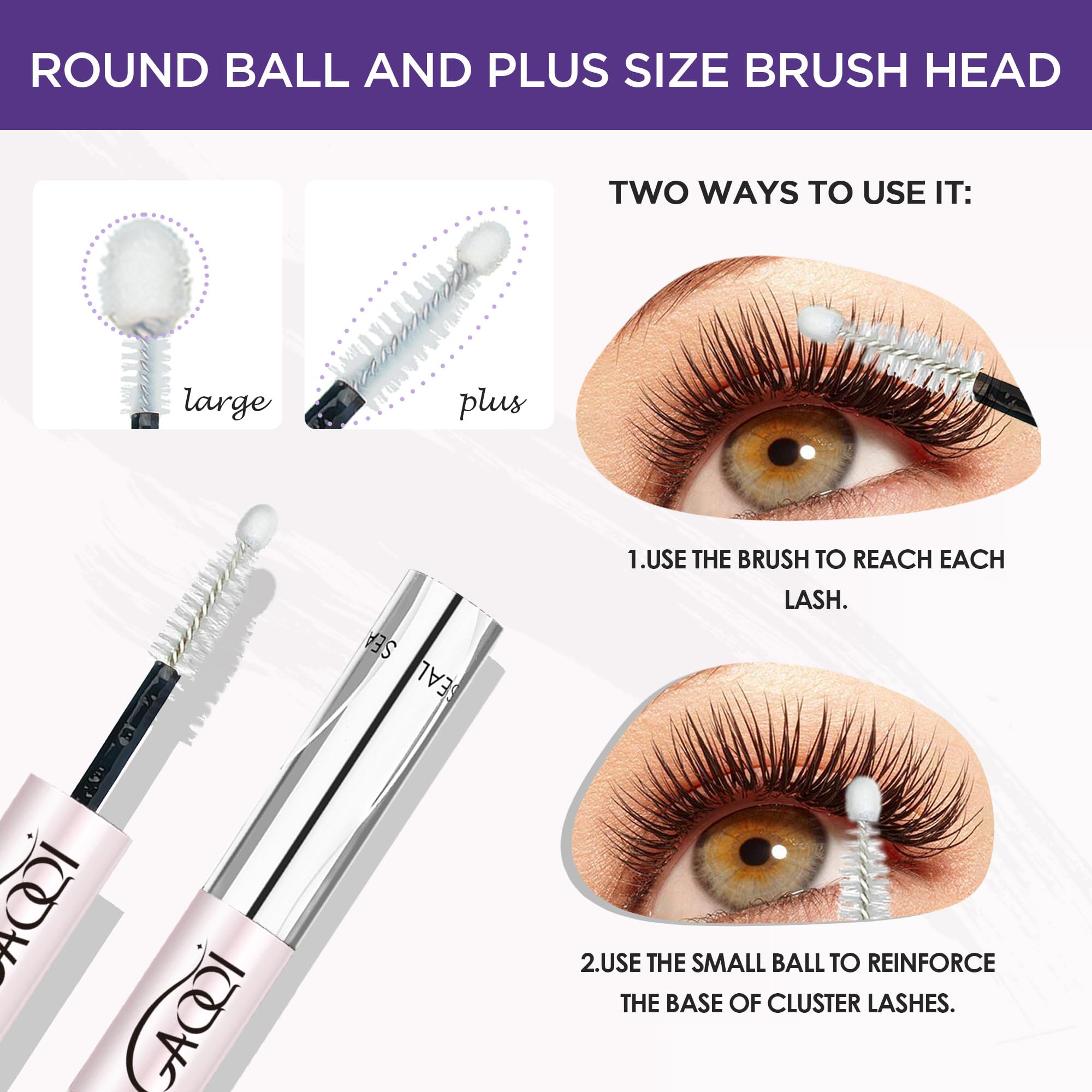 GAQQI Lash Cluster Glue, Lash Bond and Seal Waterproof, Bond & Seal Eyelash Glue for Clusters, Eyelash Adhesive Black Long-Lasting 72H, Latex-Free（5ml+5ml）