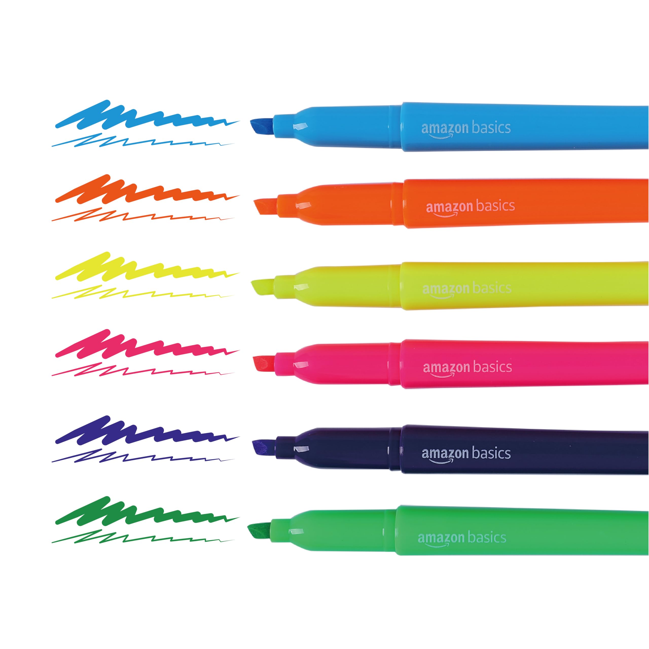 Amazon Basics Chisel Tip, Fluorescent Ink Highlighters, Assorted Colors - Pack of 12