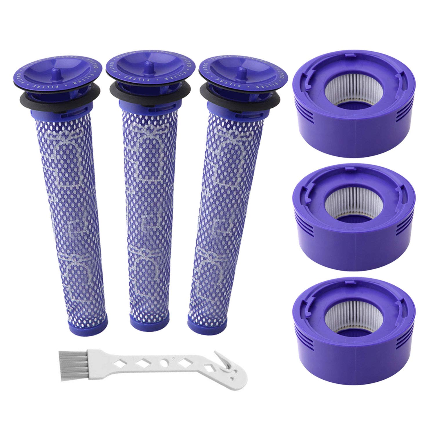 طقم استبدال فلتر مكنسة كهربائية 6 قطع يناسب Dyson V7, V8 Animal و V8 Absolute اللاسلكية، 3 فلاتر ما بعد المحرك، 3 فلاتر ما قبل المحرك، يستبدل القطع رقم 965661-01 و 967478-01