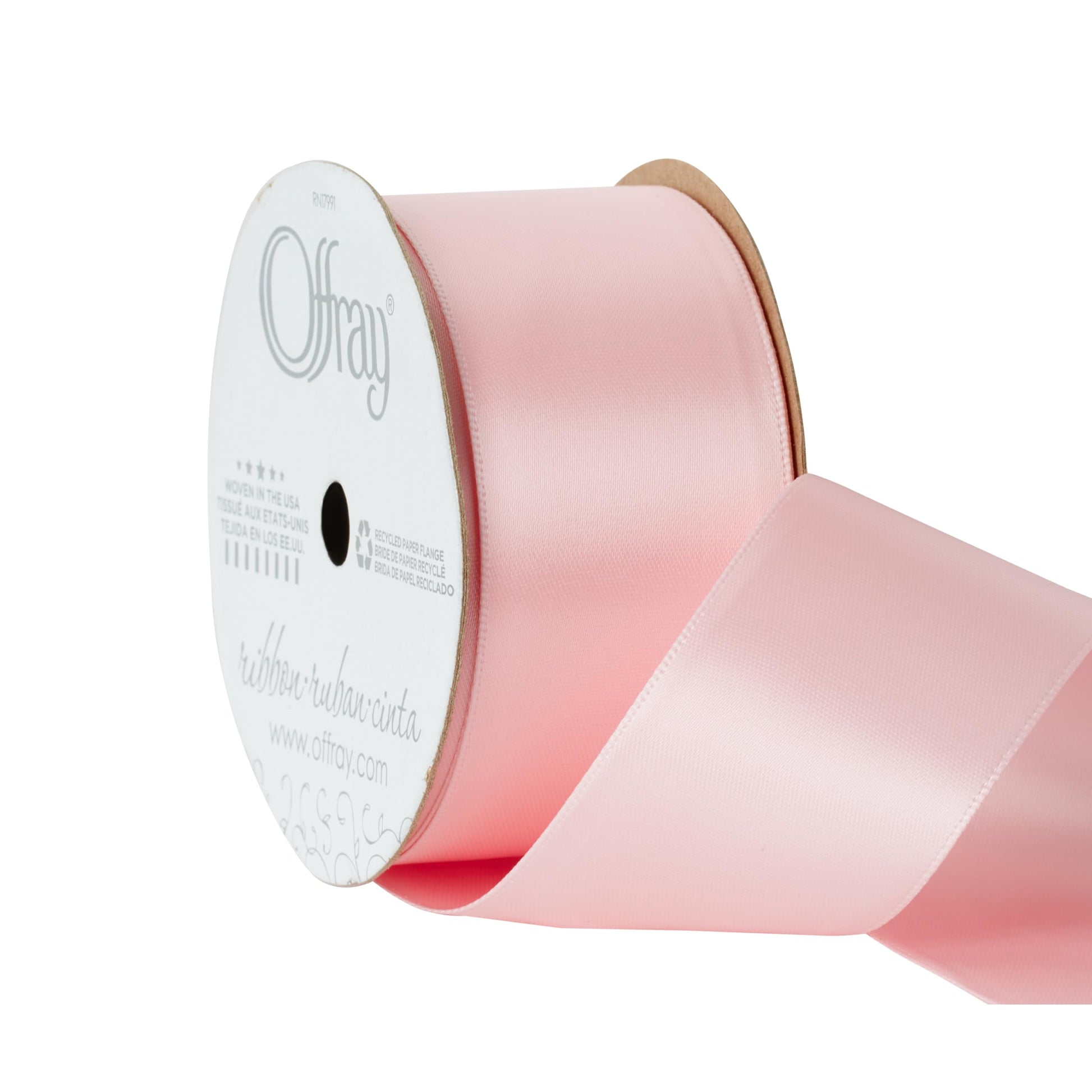 Berwick Offray Wide Double Face Satin Ribbon, Light Pink, 1 1/2 in x 12 ft (38 mm x 3.6 m)