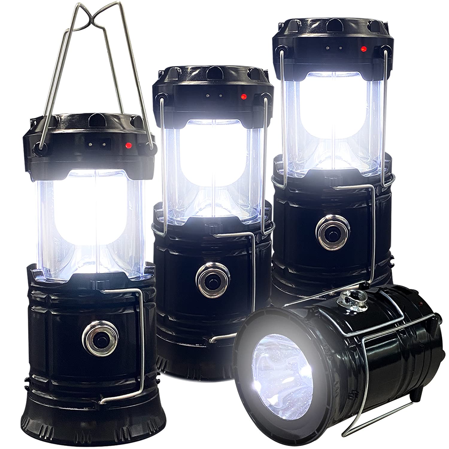 Zusammenklappbare tragbare LED-Campinglaterne XTAUTO, leicht, wasserdicht, solar-/USB-wiederaufladbar, LED-Taschenlampe, Überlebensausrüstung für den Innen- und Außenbereich, Notlicht bei Stromausfällen, Wandern, Hurrikane, 4er-Pack