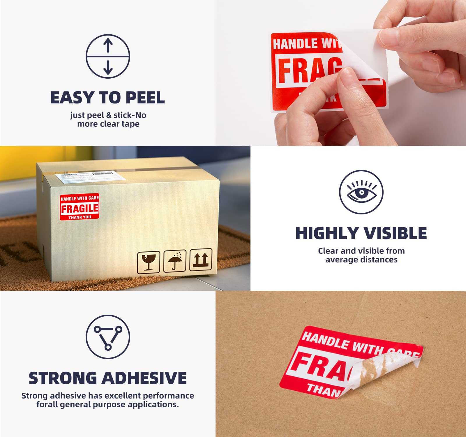 LuckyGuard 3 x 2 Inch Handle with Care 500 Fragile Stickers for Shipping Moving Glass Permanent Adhesive Fragile Labels (1 Roll, 500 Labels)