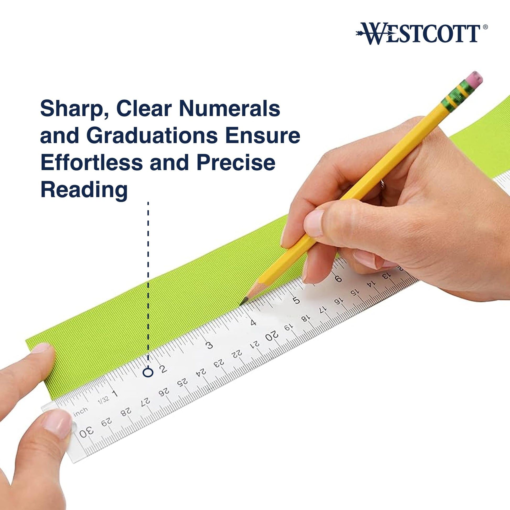 Westcott Acrylic Clear Ruler, Easy-to-Read Markings, Scratch-Resistant Design, Raised Beveled Edges, for Crafting, Office, Classroom, Back to School, School Supplies, 12-Inch