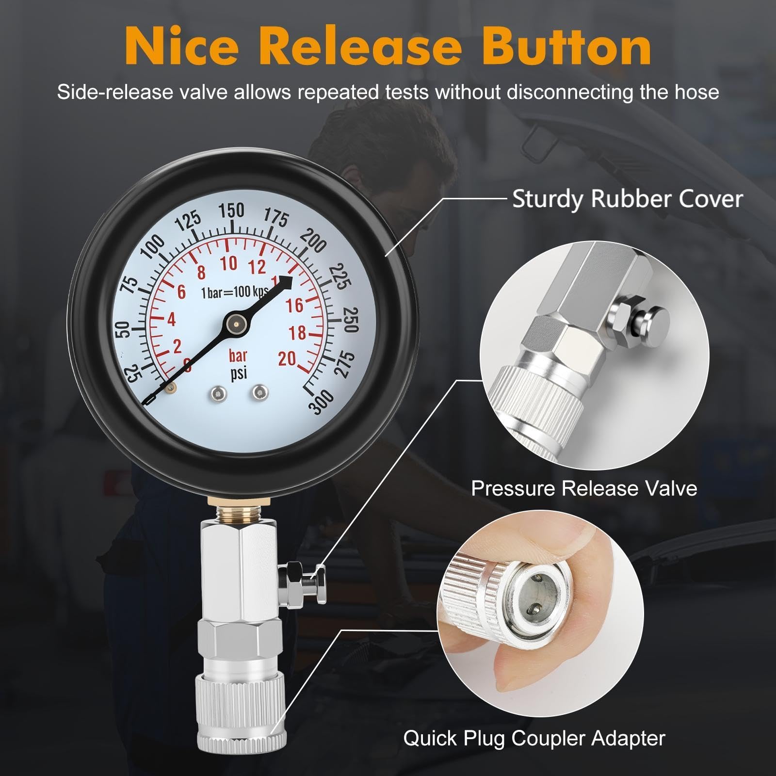 BETOOLL HW0130 8pcs Petrol Engine Cylinder Compression Tester Kit Automotive Tool Gauge