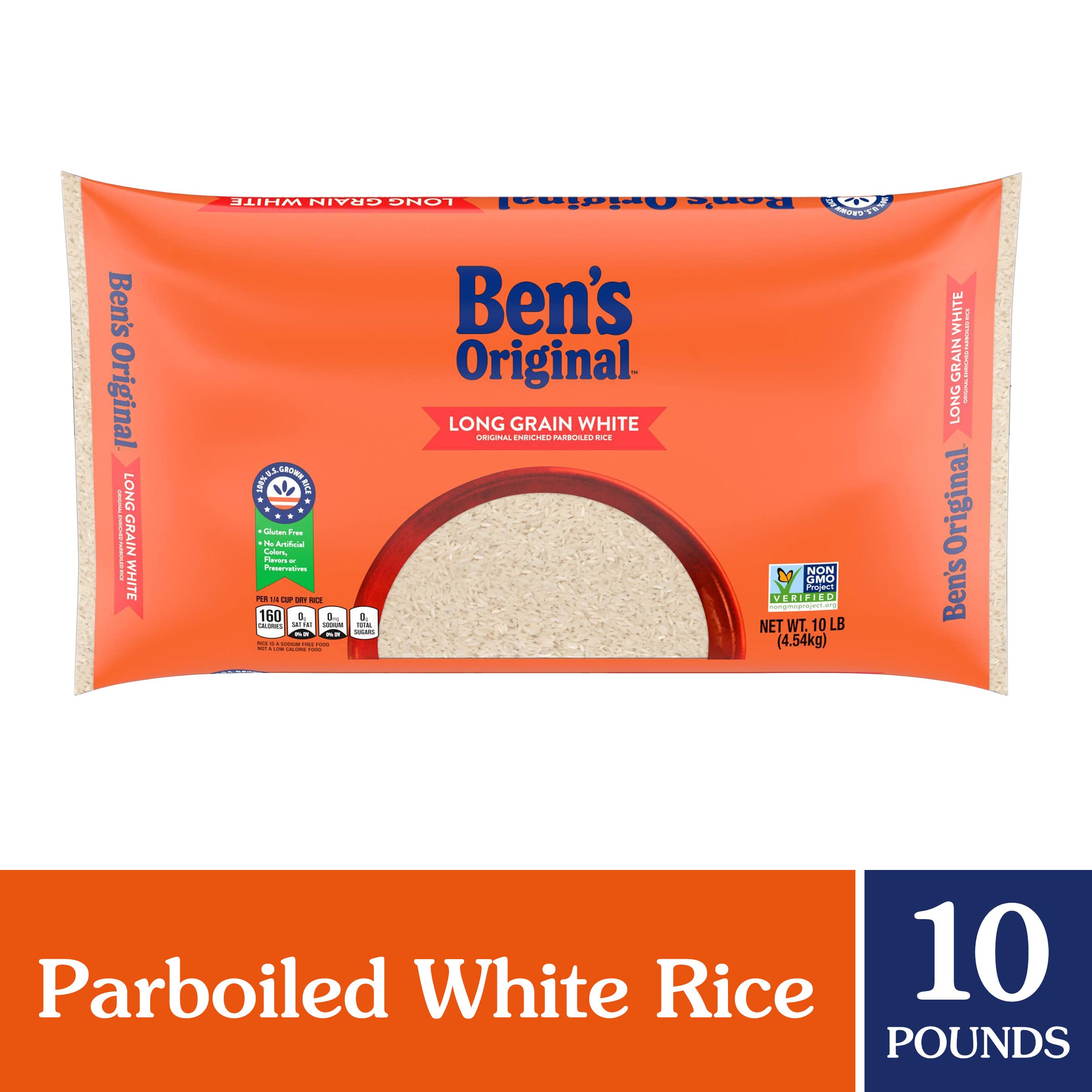BEN'S ORIGINAL Enriched Long Grain White Rice, Parboiled Rice, 10 lb Bag
