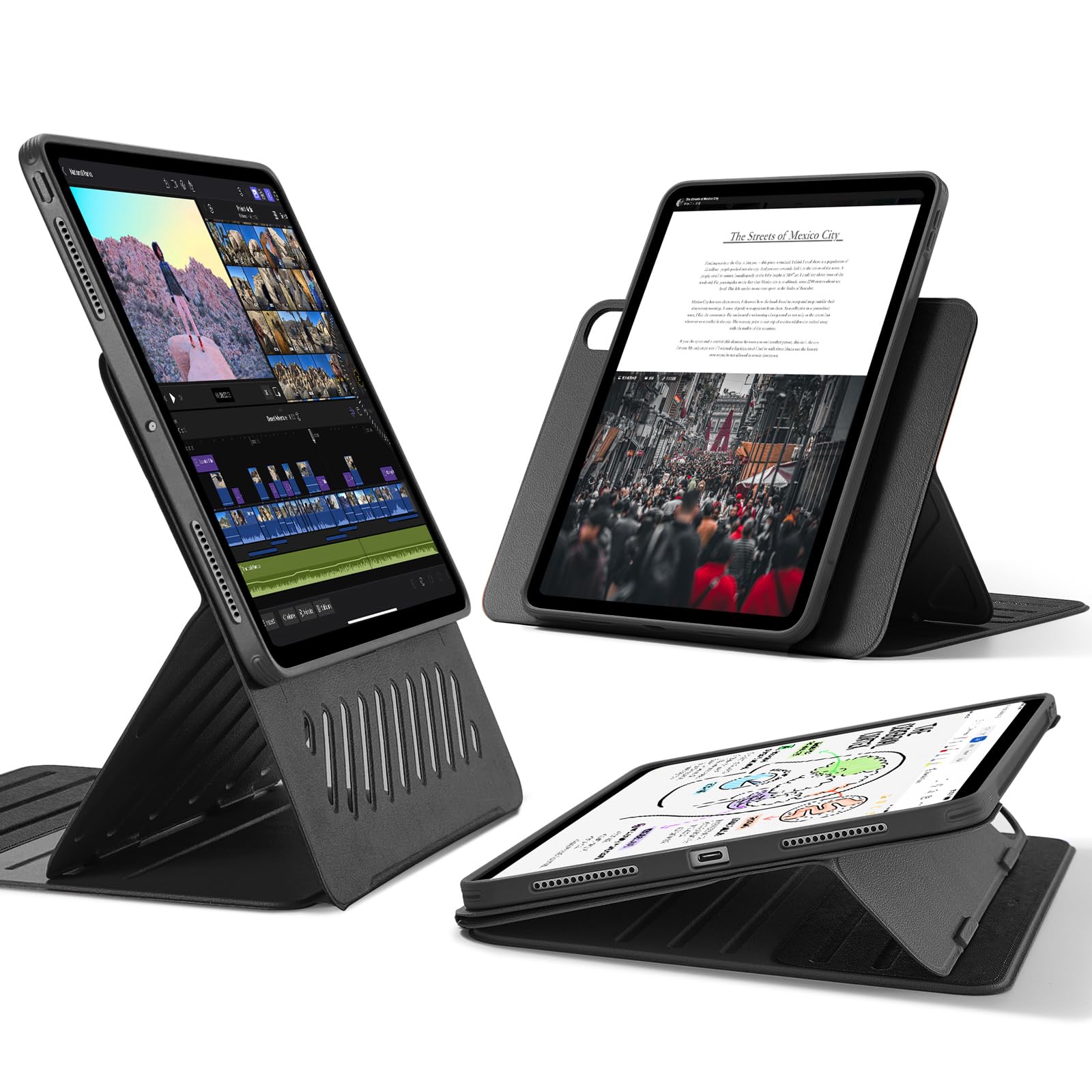 ESR for iPad Pro 11 Inch Case (2022/2021 / 2020/2018, 1st, 2nd, 3rd & 4th Gen), Removable Magnetic Cover, Adjustable Portrait/Landscape Stand with Raised Display View, 9 Standing Angles, Black