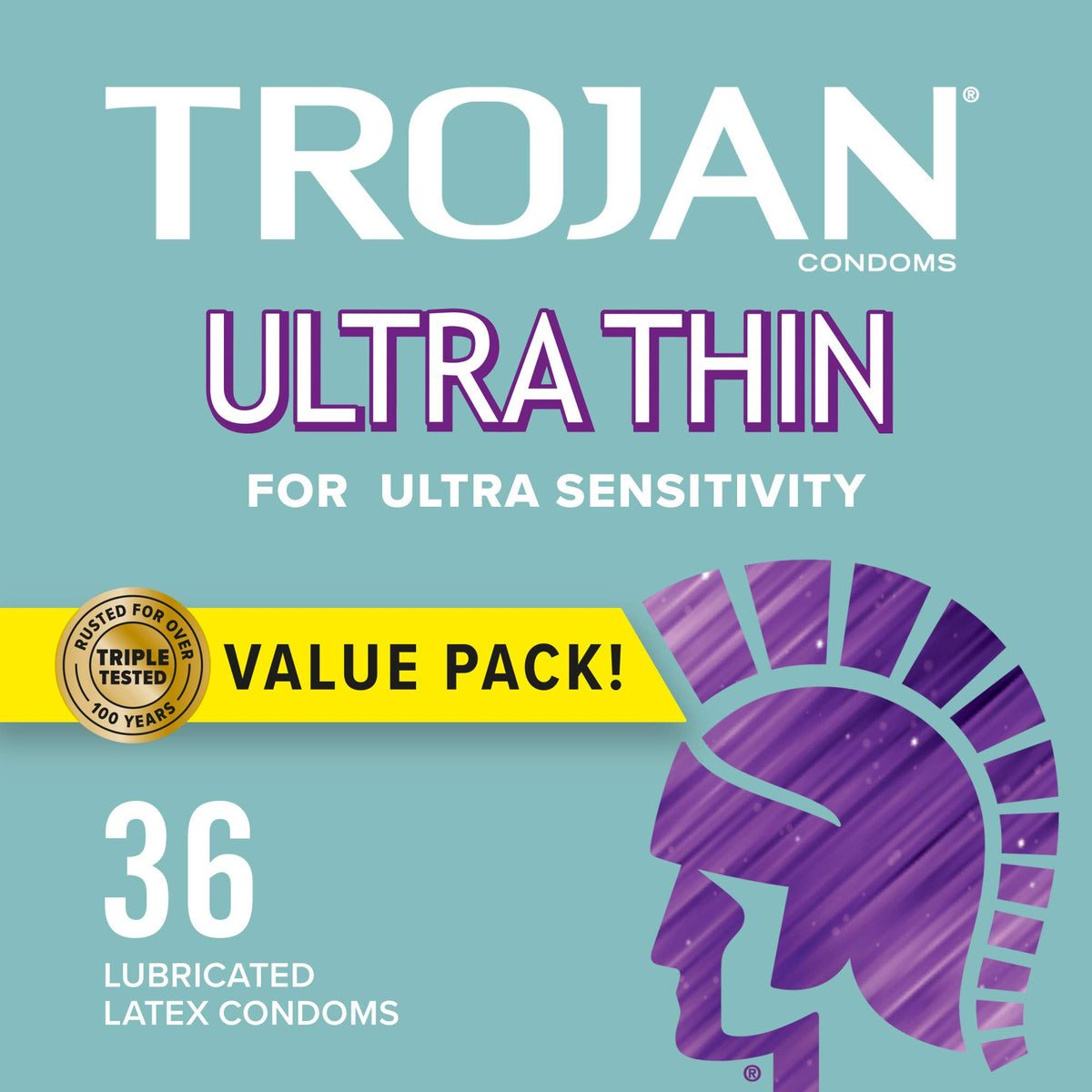 واقيات ذكرية فائقة الرقة من TROJAN لزيادة الإحساس، واقيات ذكرية مشحمة من TROJAN للرجال، عبوة اقتصادية 36 قطعة