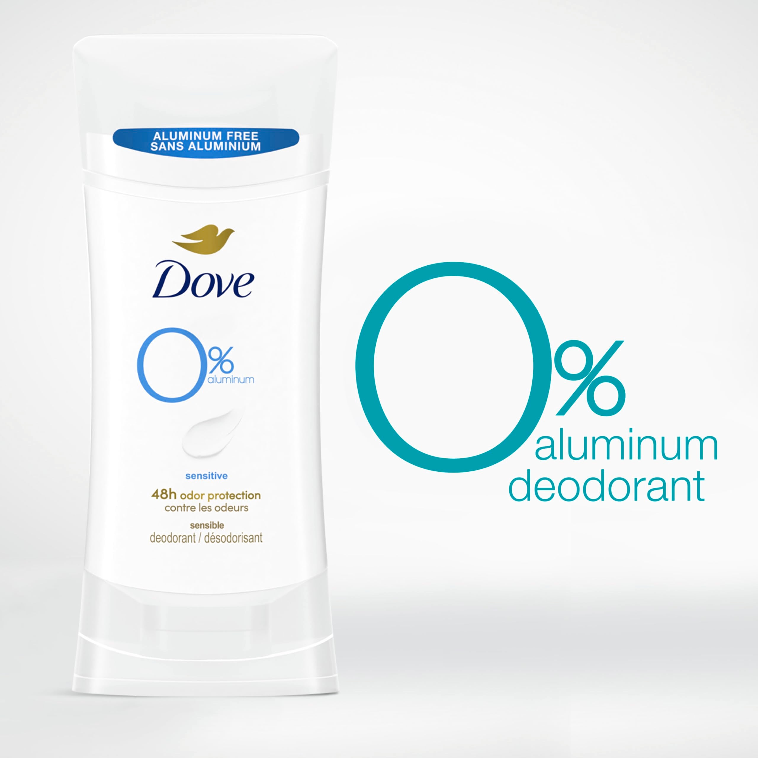 Dove 0% Aluminum Deodorant Stick Sensitive 3 Count Non-irritating Deodorant for Underarm Care Kindest Aluminum Free Deodorant 2.6 oz