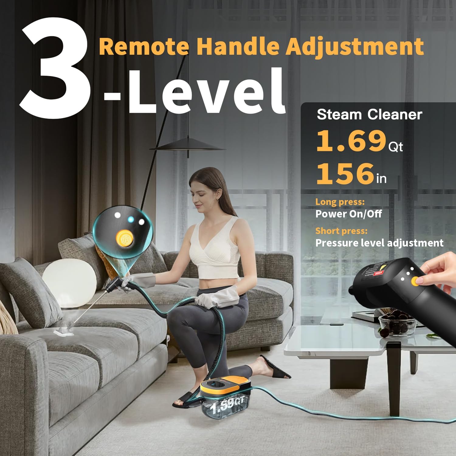 Gautye Steam Cleaner, 3-Level Adjustable Handle, 15s Heat-Up, 1.69 Quarts Tank, Portable Steamer for Cleaning with 15 pcs Accessories, Steam Cleaner for Home for Dirt, Grease, Grout, Tile,Floor, Car