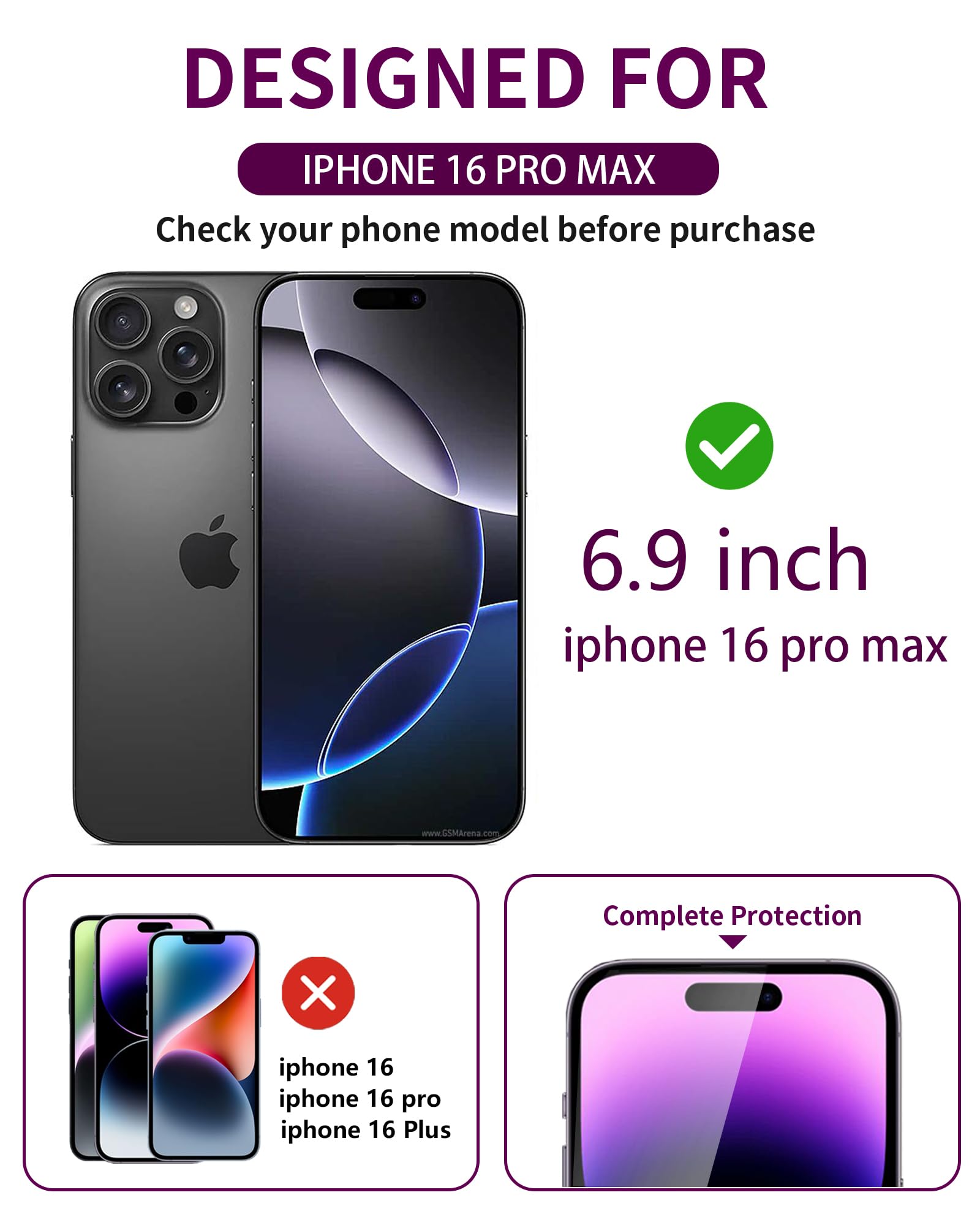 Ifaeveus 2 Pack Privacy Screen Protector for iPhone 16 Pro Max Tempered Glass 6.9inch Private Saver Anti-Spy Eye Protection Anti-Scratch Full Coverage