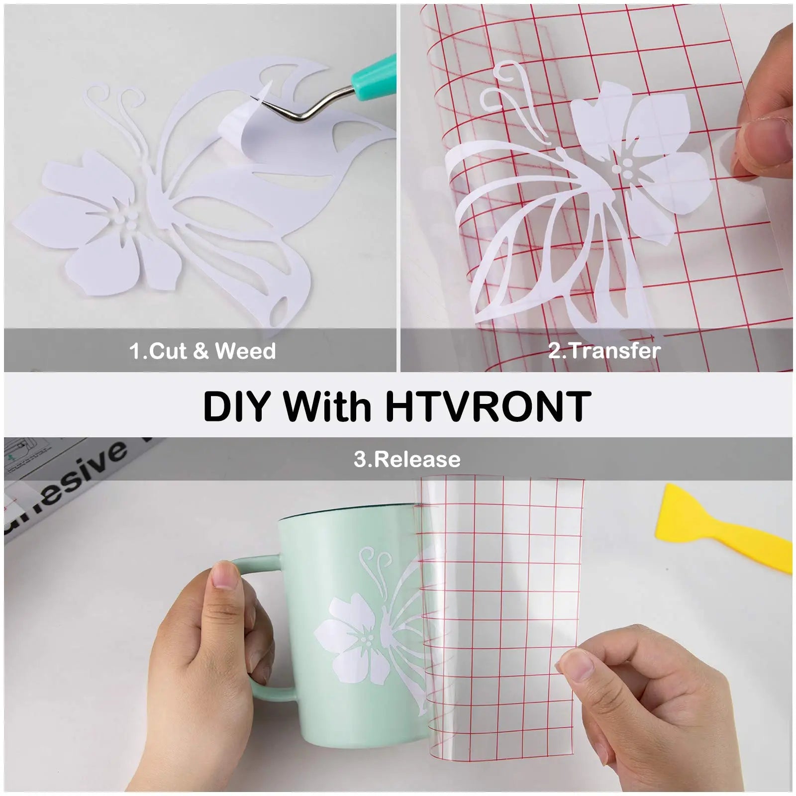 HTVRONT White Permanent Vinyl, 12" x 14 FT Adhesive White Vinyl Roll Compatible with Cricut Cutting Machine, Silhouette, Cameo Cutters, Signs, Scrapbooking, Craft, Die Cutters (Glossy)