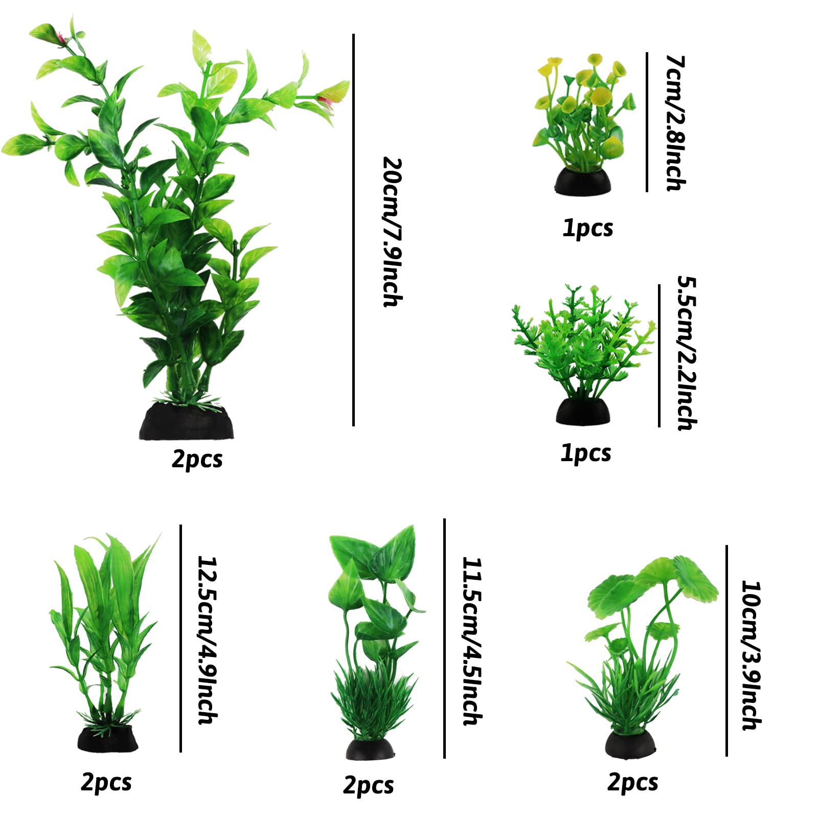 PietyPet Fish Tank Accessories Green Plants, 10pcs Green Fish Tank Decorations, Aquarium Decor Plastic Plants