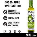 Chosen Foods 100% Pure Avocado Oil, Keto and Paleo Diet Friendly, Kosher Oil for Baking, High-Heat Cooking, Frying, Homemade Sauces, Dressings and Marinades (16.9 fl oz)