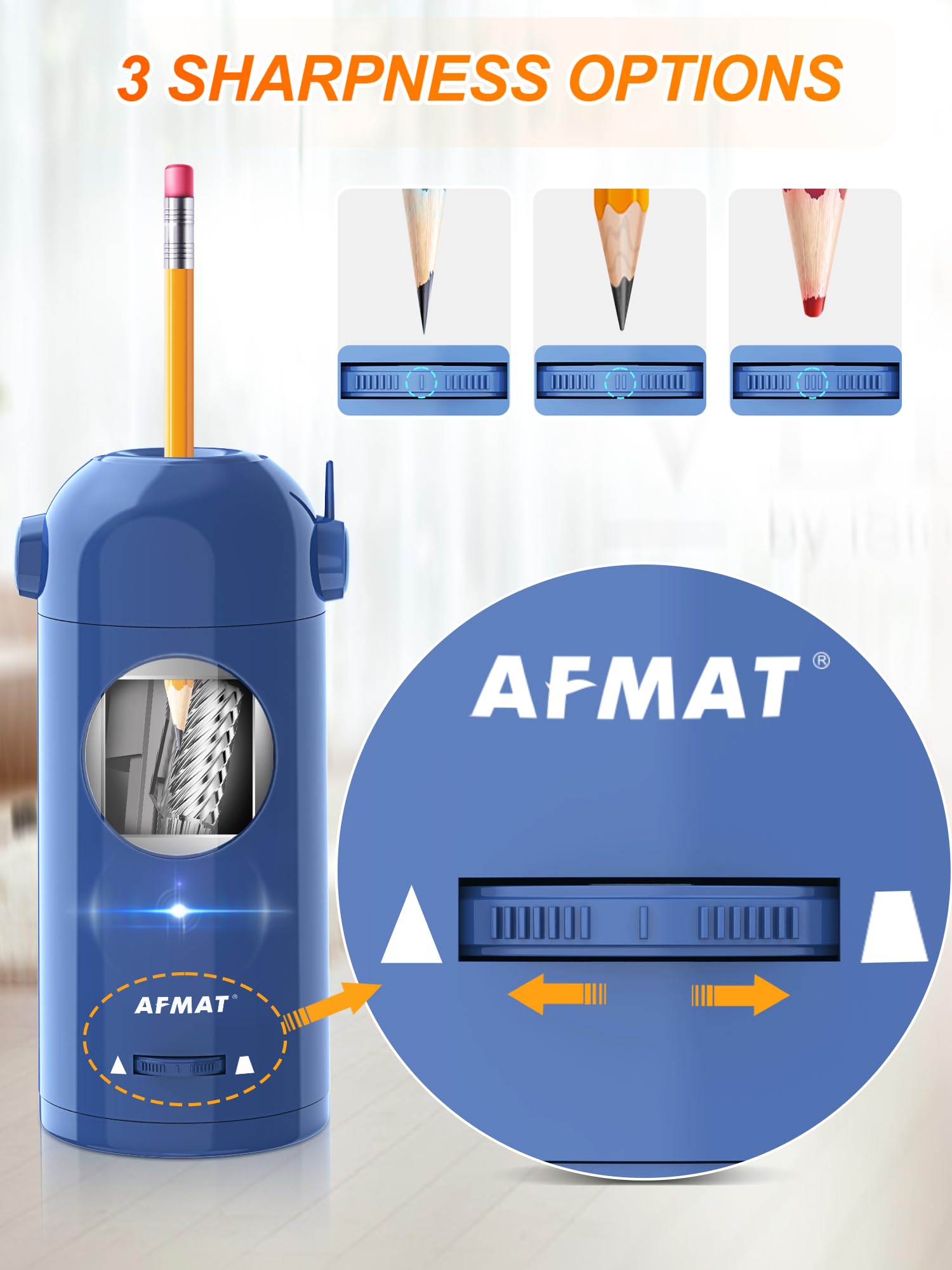 AFMAT Electric Pencil Sharpener for Colored Pencils 7-11.5mm, Fully Automatic Pencil Sharpener, Robot Pencil Sharpener, Rechargeable Hands-Free Pencil Sharpener for Large Pencils, Home, Classroom