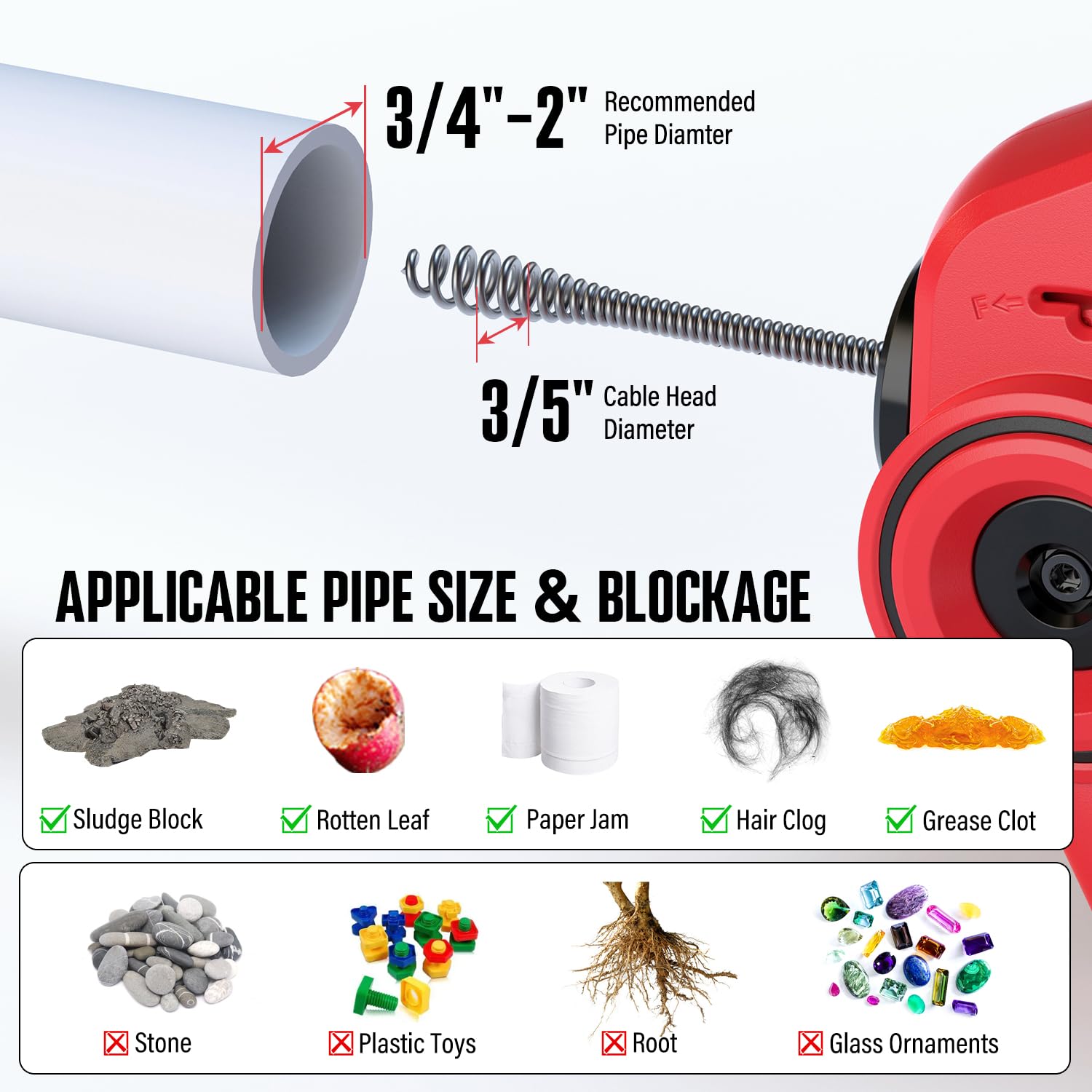 POPULO 20V Cordless Electric Drain Auger-Efficient 25Ft Auto-Feed Drain Snake with Replaceable Cable,2.0Ah Battery,Charger,Storage Bag & Gloves for Kitchen,Bathroom,Shower Pipes (3/4"-2")"