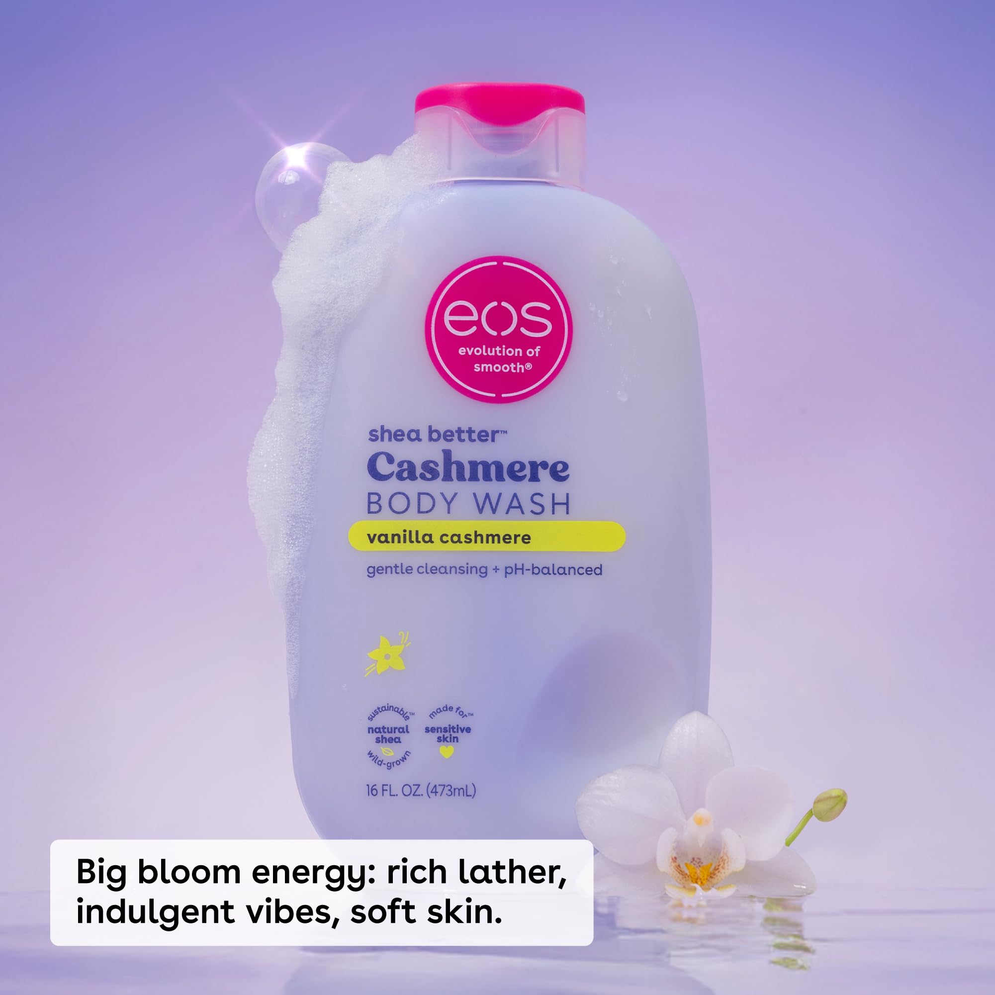 eos Shea Better Cashmere Body Wash, Vanilla Cashmere, Moisturizing, pH Balanced Body Wash, Creamy Gel Formula, Paraben & Phthalate Free, Sensitive Skin, 16 fl oz