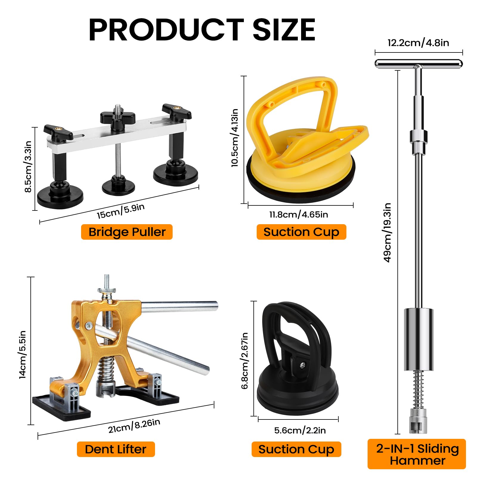 Car Dent Puller Kit, 135 PCS Paintless Dent Removal Kit, Car Dent Repair Kit with Slide Hammer 2 in 1 T-bar, Golden Lifter, Bridge Puller, Suction Cup, Dent Remover Tool for Car Hail Damage DIY Repair
