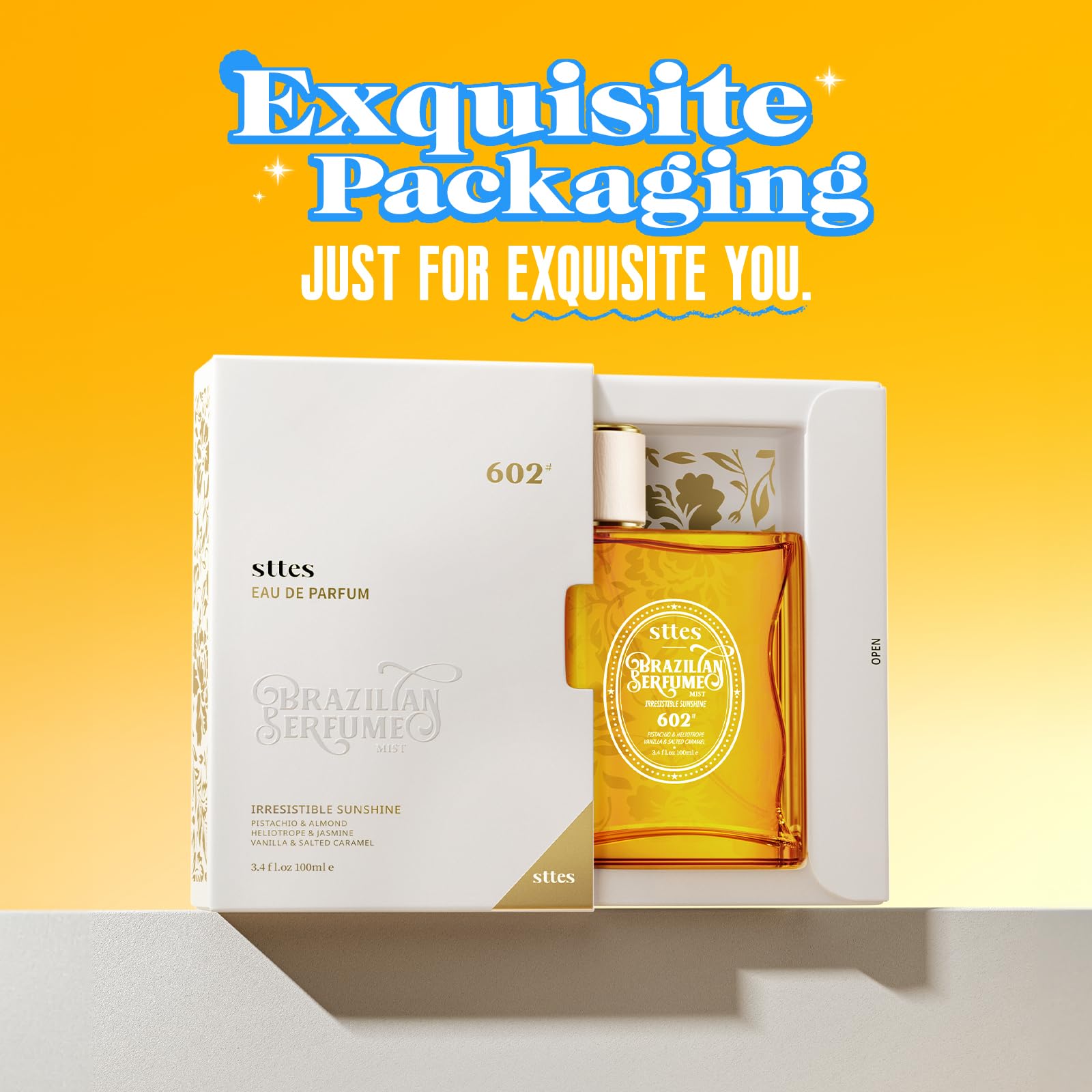 Sttes Perfume 602# (Irresistible Sunshine) - Eau de Perfume 100ml (3.4fl oz) Vanilla Gourmet Tune (Caramel Vanilla Flavor)