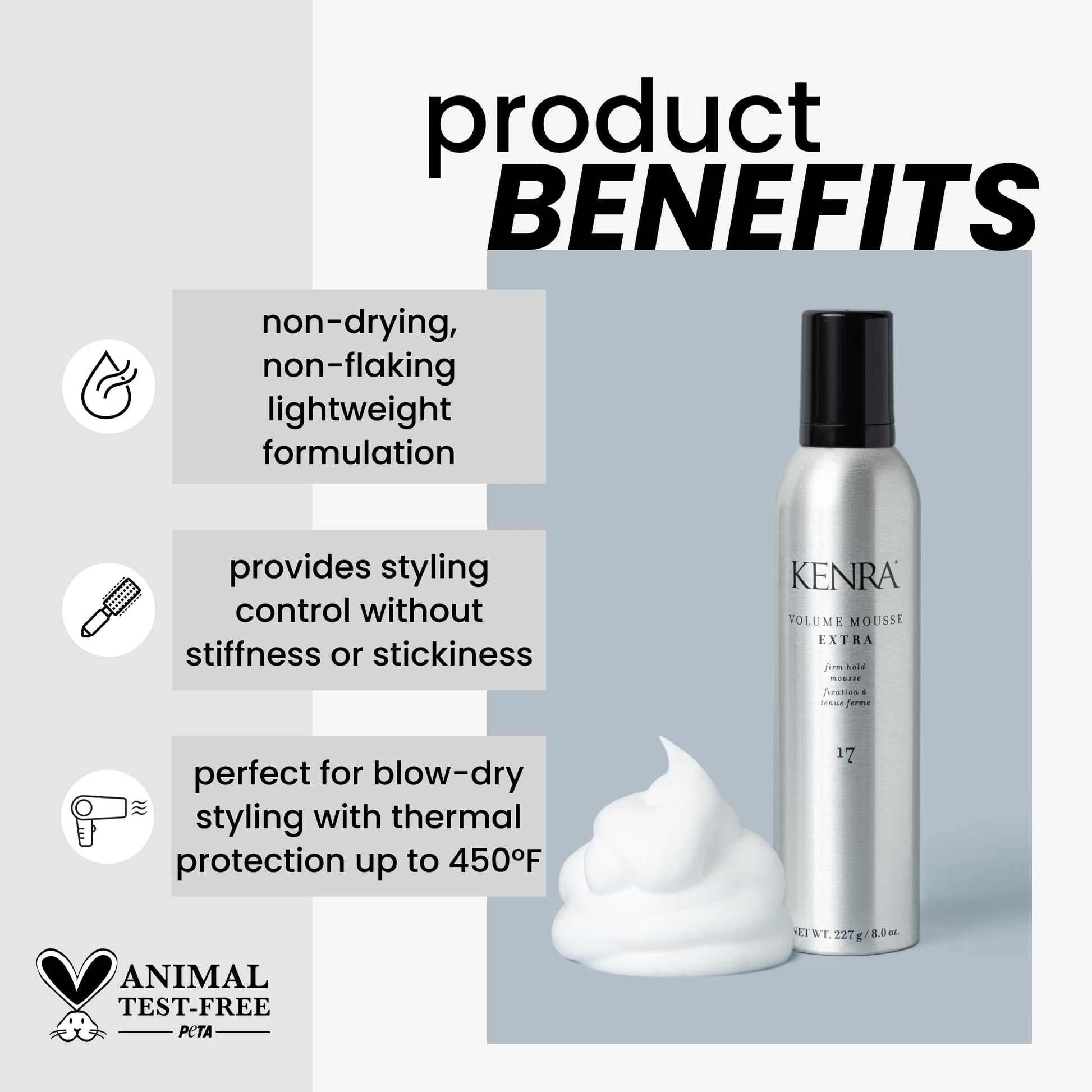 Kenra Professional Volume Mousse Extra 17 | Firm Hold Mousse | All Hair Types | 8 oz