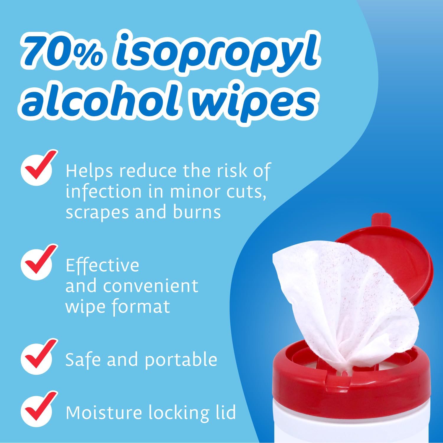 The Pharma-C Company 70% Isopropyl Alcohol Wipes [40 wipes] - IPA First Aid Antiseptic Wound Cleaner with Moisture Lock Lid. For minor cuts, scrapes, and burns.