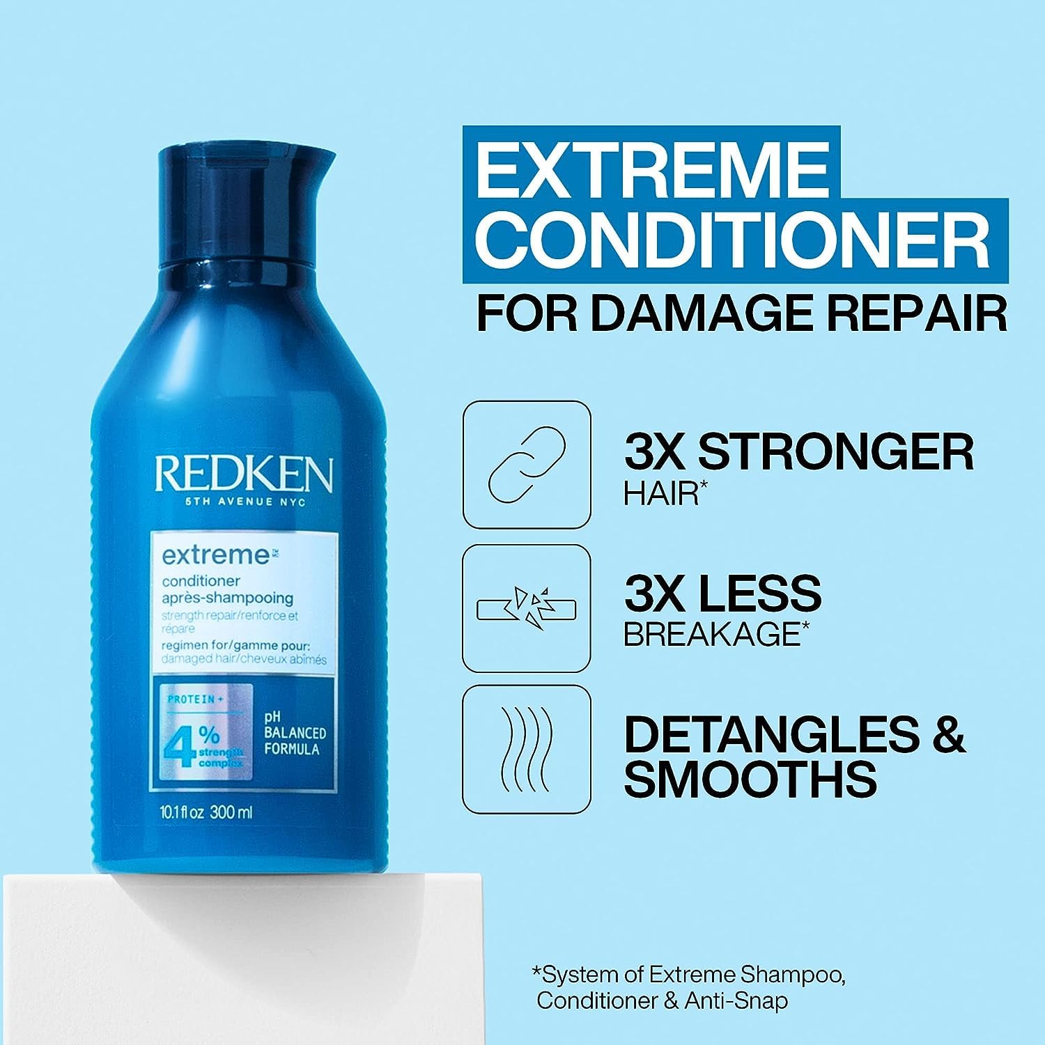 REDKEN Anti-Breakage Conditioner, Protection for Damaged Hair, Repairs Strength and Adds Flexibility, Protein Infused, Extreme, 1000 ml