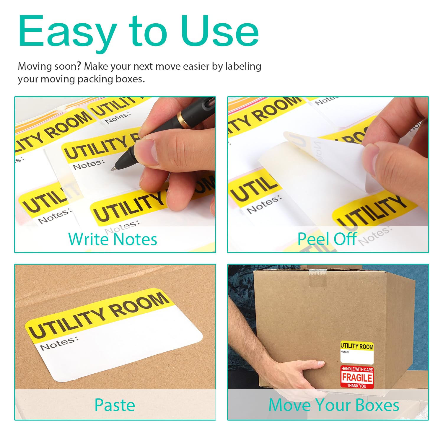 600 Count 3 x 2 Large Home Moving Packing Box Labels for 3-4 Bedroom House with Writable Notes Areas, 17 Color Coded Moving Labels for Boxes + Fragile Moving Stickers + Heavy and Blank Labels