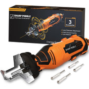 Sharp Pebble Electric Chainsaw Sharpener Kit - Comes with Chain Saw Sharpener Tool, 4 File Size Sharpening Wheel Bits, Angle Attachment, Wrench & eBook