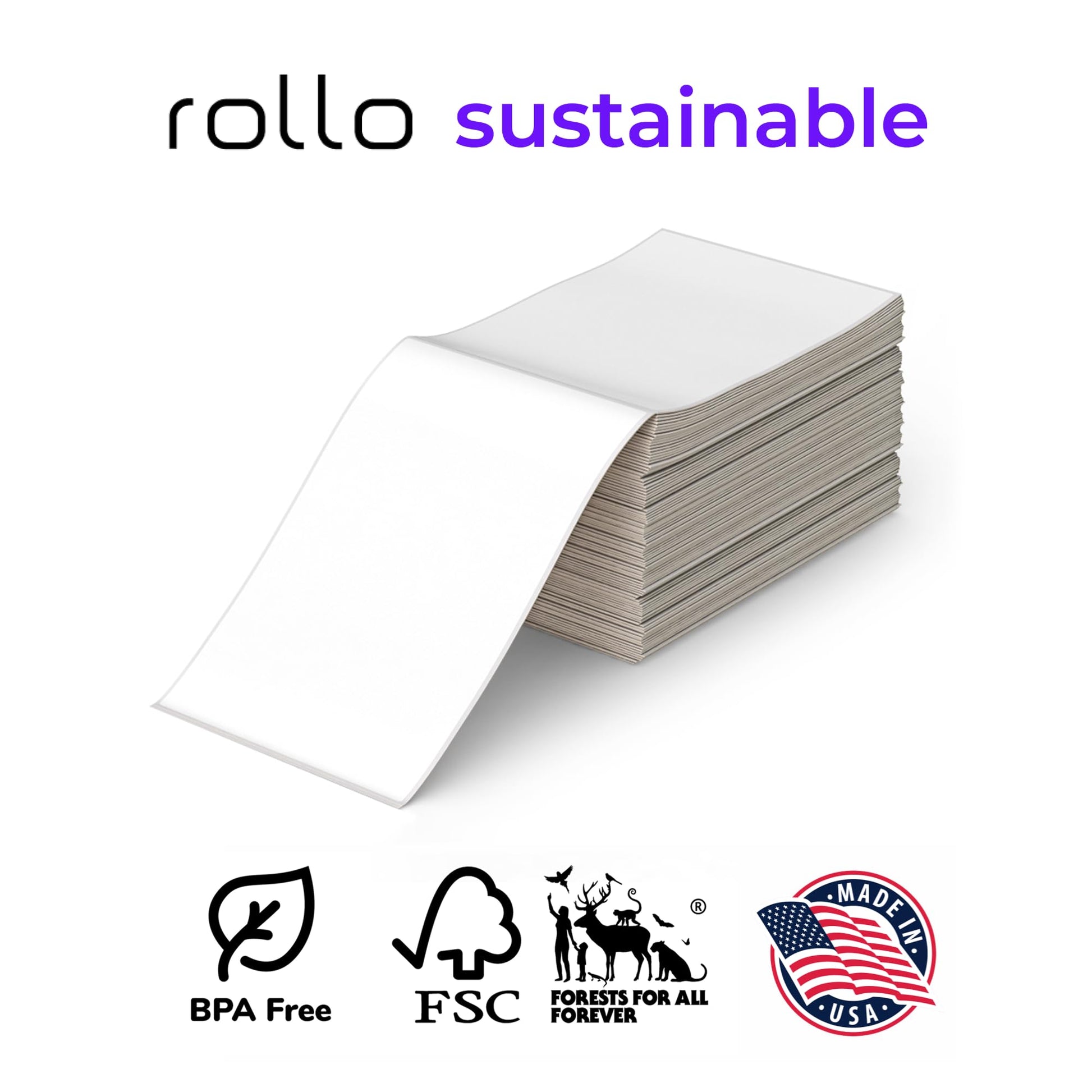Rollo Direct Thermal Shipping Labels - Pack of 500 4x6 Thermal Labels Fanfold - Perforated and Strong Adhesive (Commercial Grade)