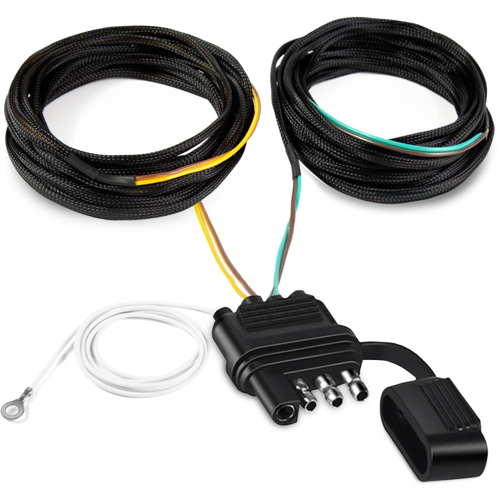 ATQYZLM 22FT 4 Pin 5 Wire Trailer Wiring Harness Protected by Nylon Net Tube, Utility Pure Copper Boat Trailer Wiring Kit for Trailer Tail Light Rewiring, Waterproof 4 Pin 5 Wire Trailer Connector