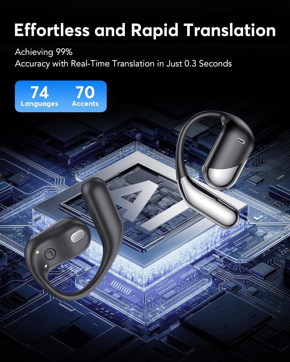 Paekole Translation Earbuds Real Time - AI 144 Language Translator Earbuds, Audifonos Traductores Inglés Español, 3-in-1 Translating Device, Translate Ear Buds for Travel Learning with Charging Case