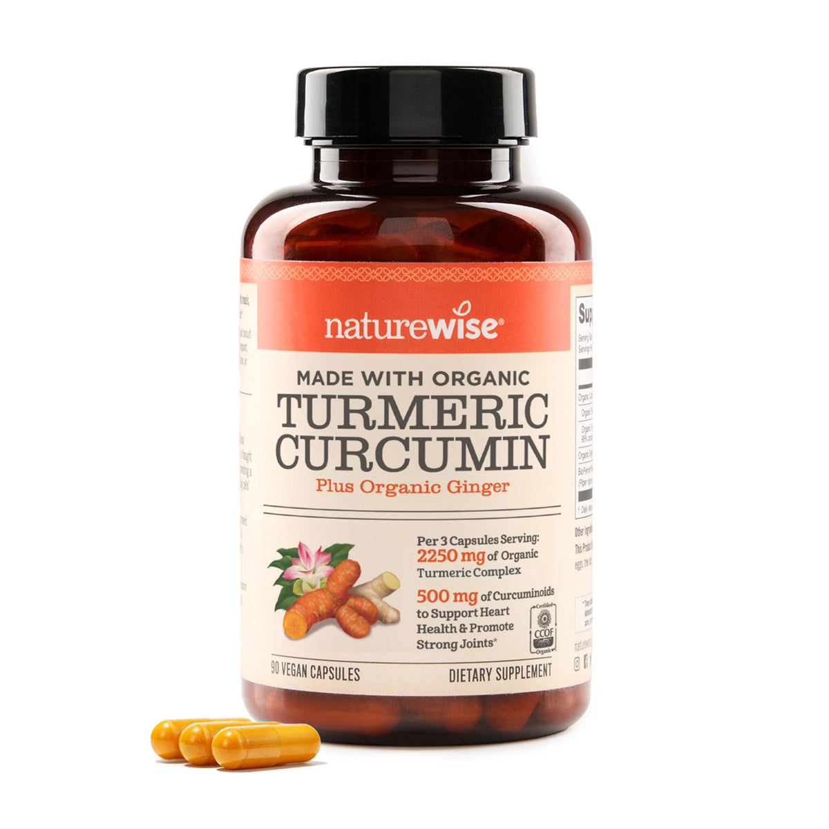 NatureWise الكركمين والكركم 2250 ملجم - 95% كركمينويدات ومستخلص الفلفل الأسود بايوبرين لامتصاص متقدم - دعم صحة المفاصل والمناعة اليومي - نباتي، غير معدل وراثيًا، 90 كبسولة [تكفي لمدة 30 يومًا]