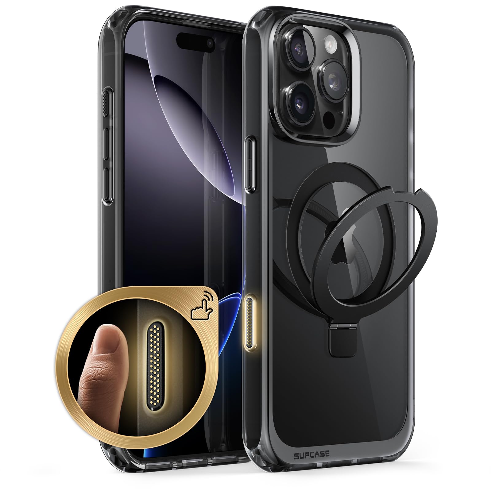 SUPCASE for iPhone 16 Pro Max Case with Camera Control Capture Button (Unicorn Beetle Mag), [Built-in Stand] [Compatible with MagSafe] [Military-Grade Protection] Slim Clear Magnetic Phone Case, Dark