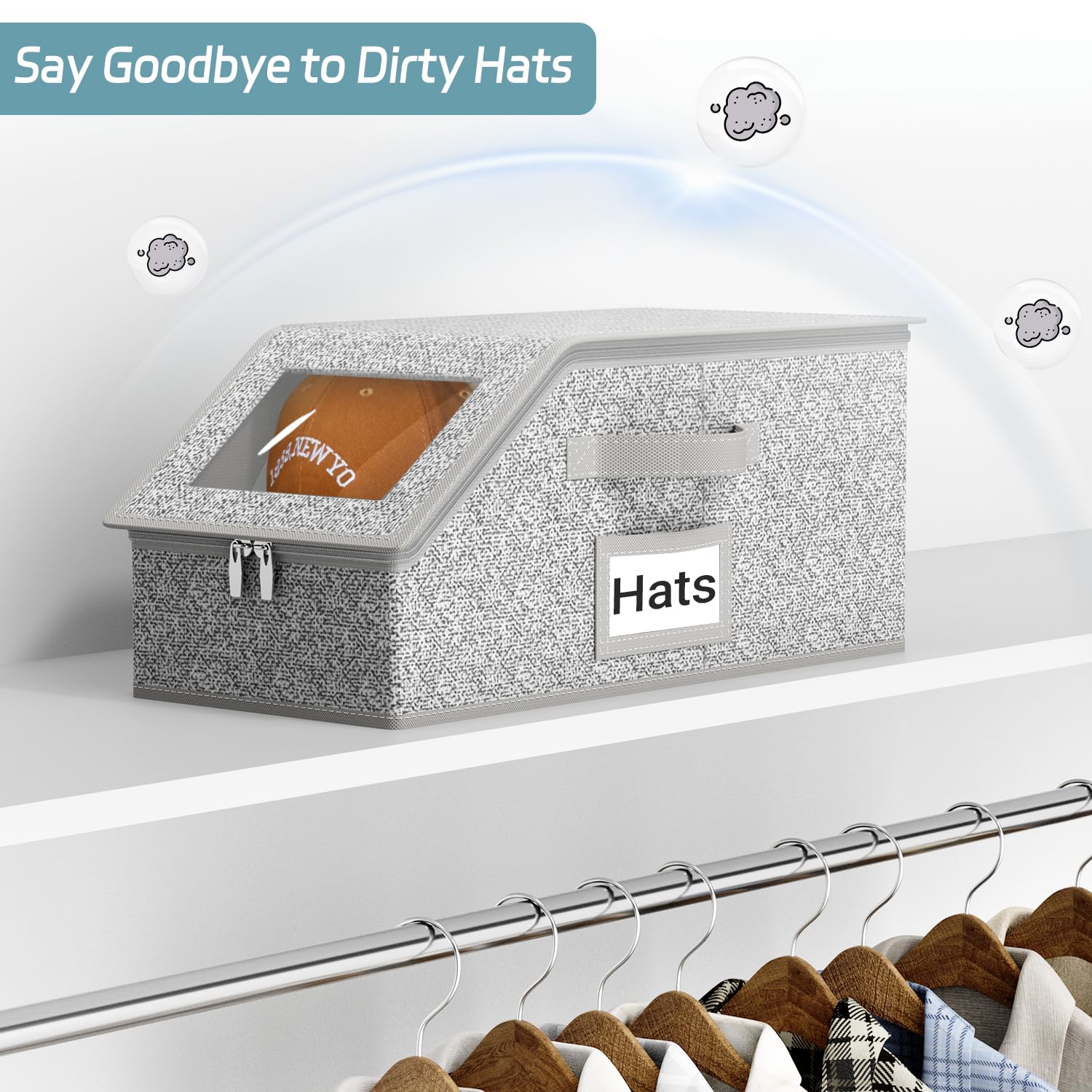 AOODA 2 PCS Stackable Hat Storage for Baseball Caps, Holds up to 24 Caps Hat Organizer for Closet, Sturdy Snapback Boxes for Men with Cardboard, Grey