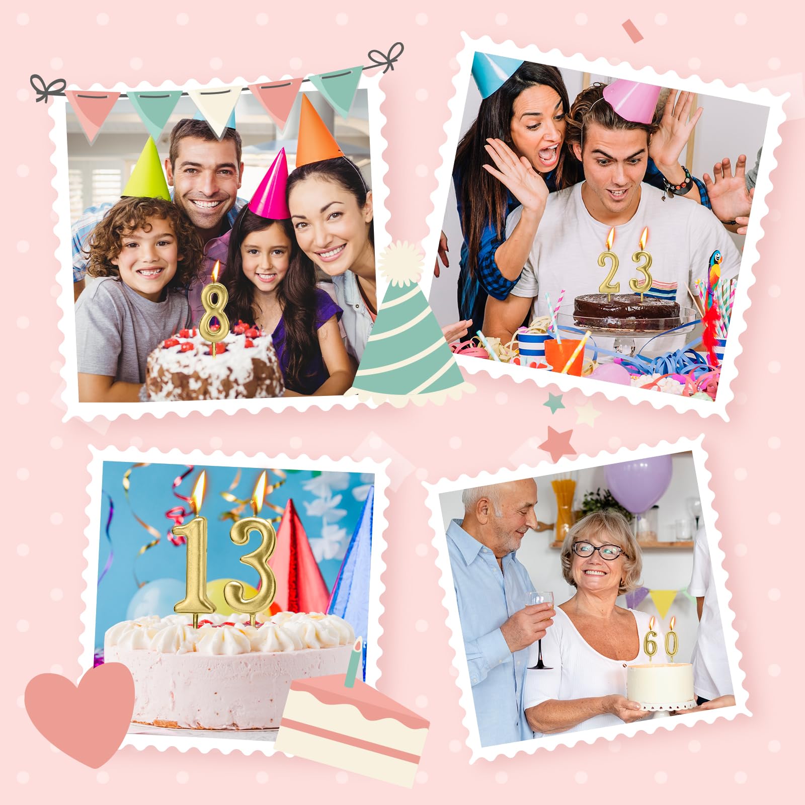 Beanlieve 10-Pieces Numeral Birthday Candles - Cake Numeric Candles Number 0 1 2 3 4 5 6 7 8 9,Used for Cake Decoration on Birthday Parties and Wedding Anniversary Celebrations(Champagne Gold)