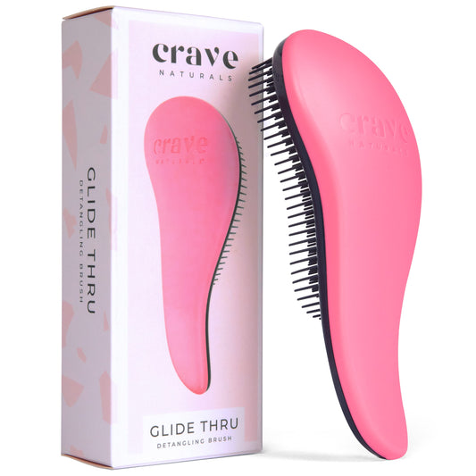 Crave Naturals Glide Thru Detangling Brush - Detangler Brush for Natural, Curly, Straight, Wet and Dry Hair for Adults and Kids - Hair Brush for Little Girls, Toddlers, Teens - 7.5 x 3 inches, Pink