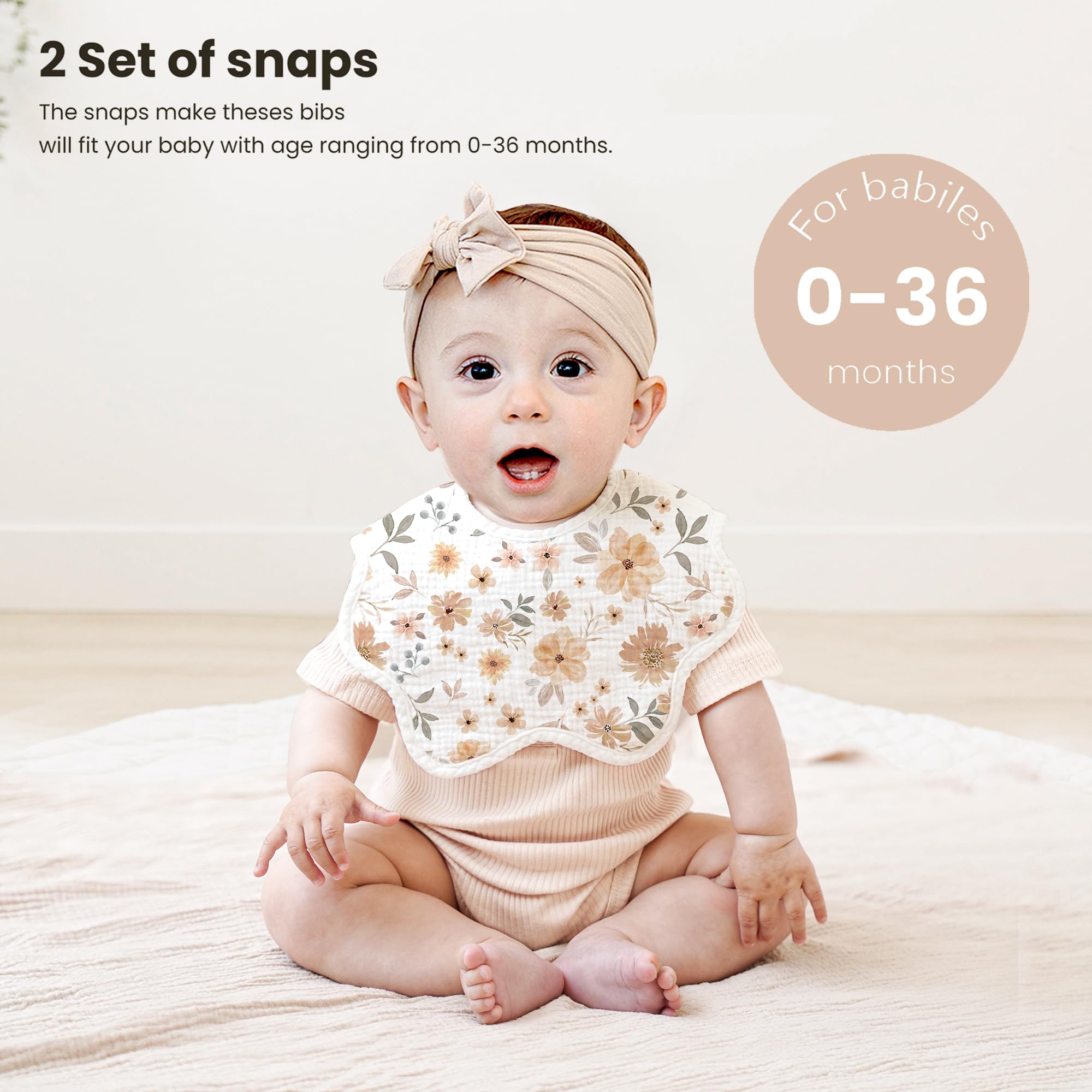 Konssy Muslin Baby Bibs 100% Cotton Absorbent Bandana Drool Bibs for Teething and Drooling, 6-Pack for Baby Boys & Girls