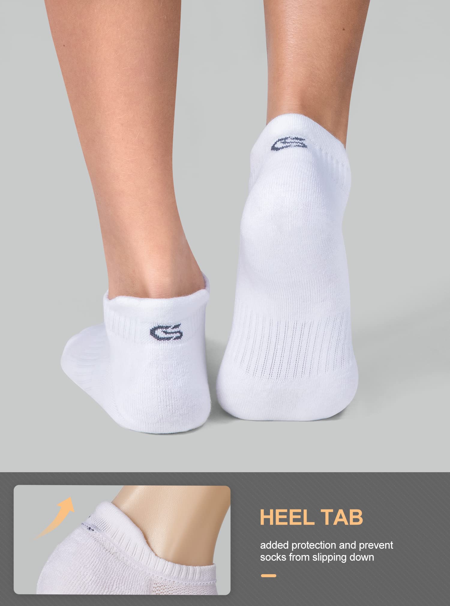 CS CELERSPORT Ankle Athletic Running Socks Low Cut Sport Tab Sock for Men and Women (6 Pairs), Medium, White