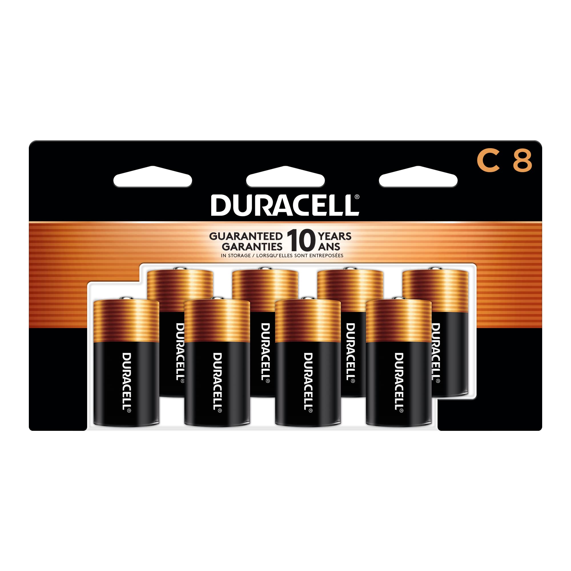 Duracell Coppertop C Batteries, 8 Count Pack, C Battery with Long-lasting Power, All-Purpose Alkaline C Battery for Household and Office Devices