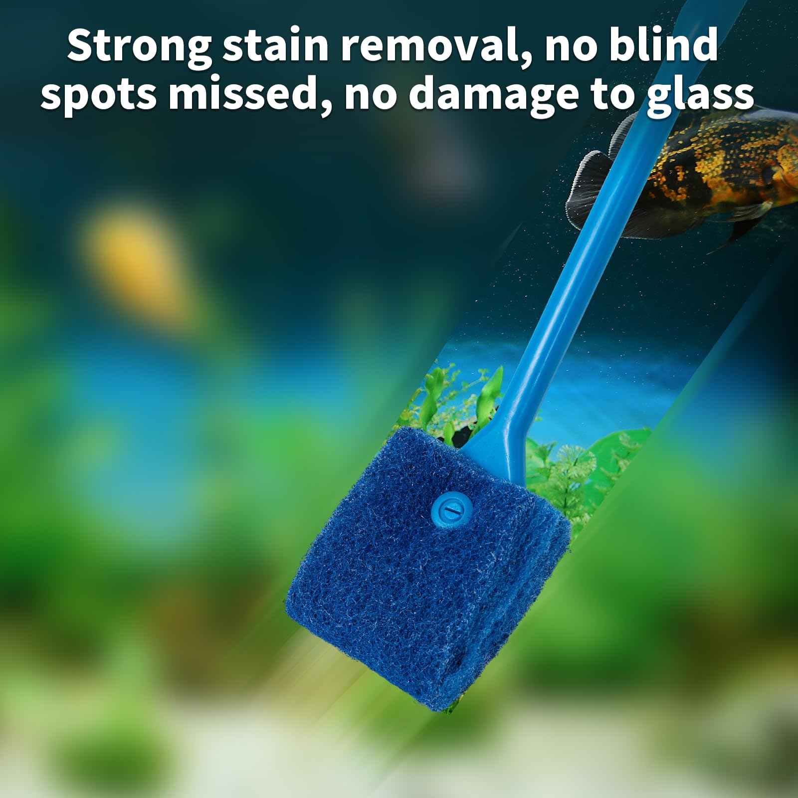 SLSON Aquarium Algae Scraper Double Sided Sponge Brush Cleaner Long Handle Fish Tank Scrubber for Glass Aquariums and Home Kitchen,15.4 inches (1)