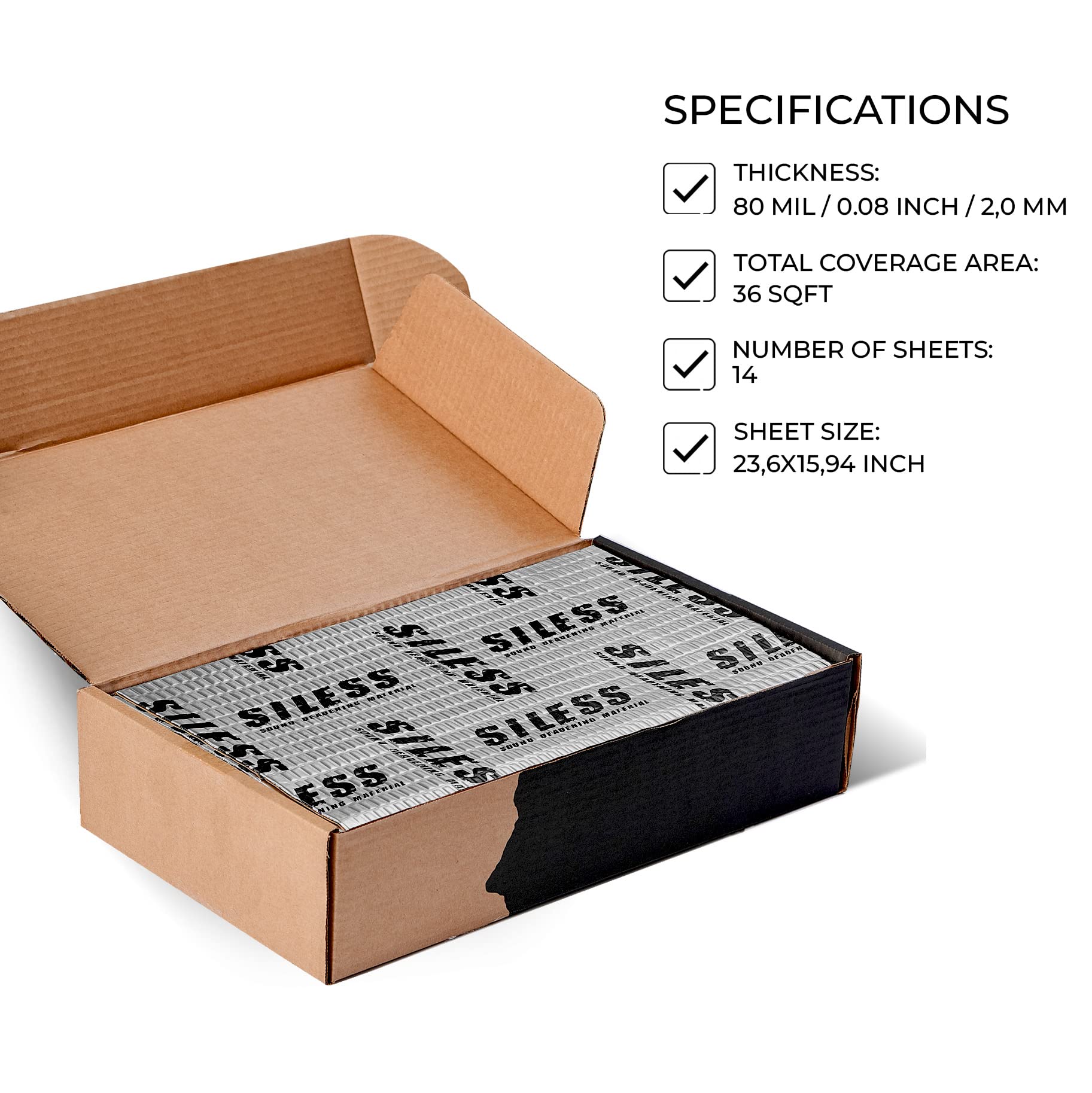 Siless 80 mil (2mm) 36 sqft (3.4 sqm) Car Sound Deadening mat - Butyl Automotive Sound Deadener - Noise Insulation and Vibration Dampening Material (36 sqft)
