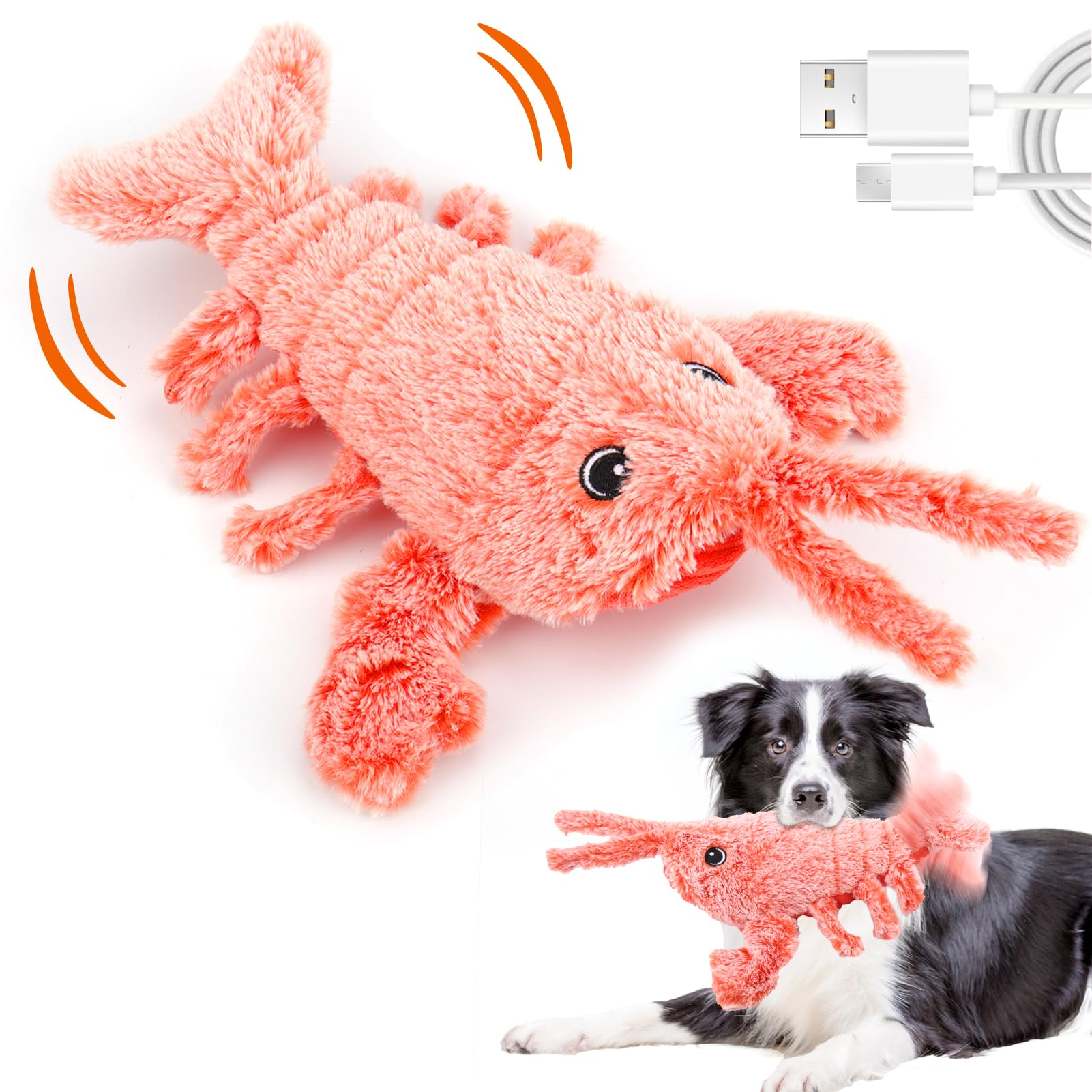 Mity rain Interactive Dog Toys, Wiggly Lobster Dog Toy to Keep Them Busy, Moving Dog Toys for Indoor&Outdoor, Rechargeable Floppy Pet Toys for Small Medium Large Dogs, Plush Squeaky Dog Toys