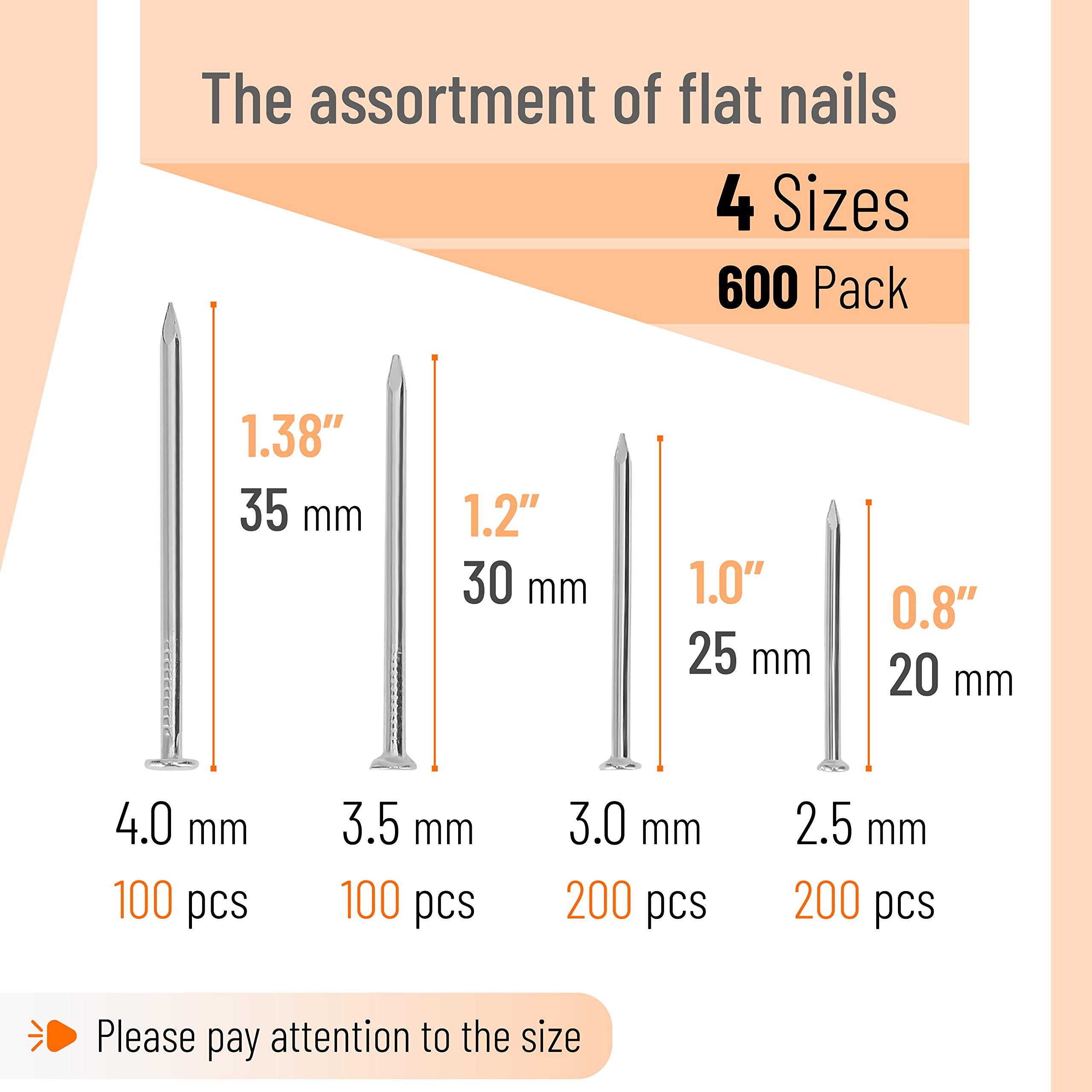 Mr. Pen- Nail Assortment Kit, 600 Pcs, 4 Sizes, Silver, Small Nails for Hanging Pictures, Finishing Nails, Gold Wall Nails for Hanging, Pin Nails, Hardware Nails, Assorted Nails, Galvanized Nails