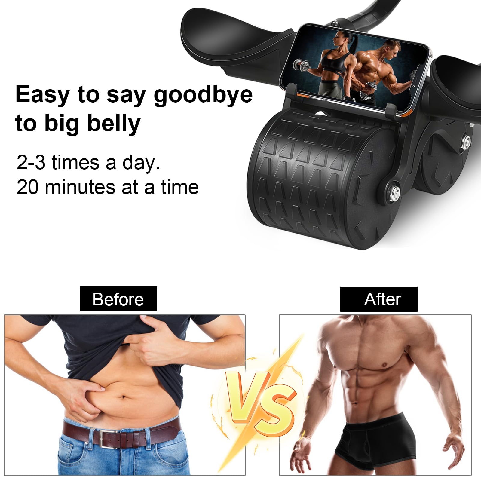 Bersauji 2025 New Ab Roller Wheel with Knee Mat &Timer, Automatic Rebound Abdominal Wheel, Ab Abdominal Exercise Roller with Elbow Support, Abs Workout Equipment Ab Exercise Roller for Women Men..